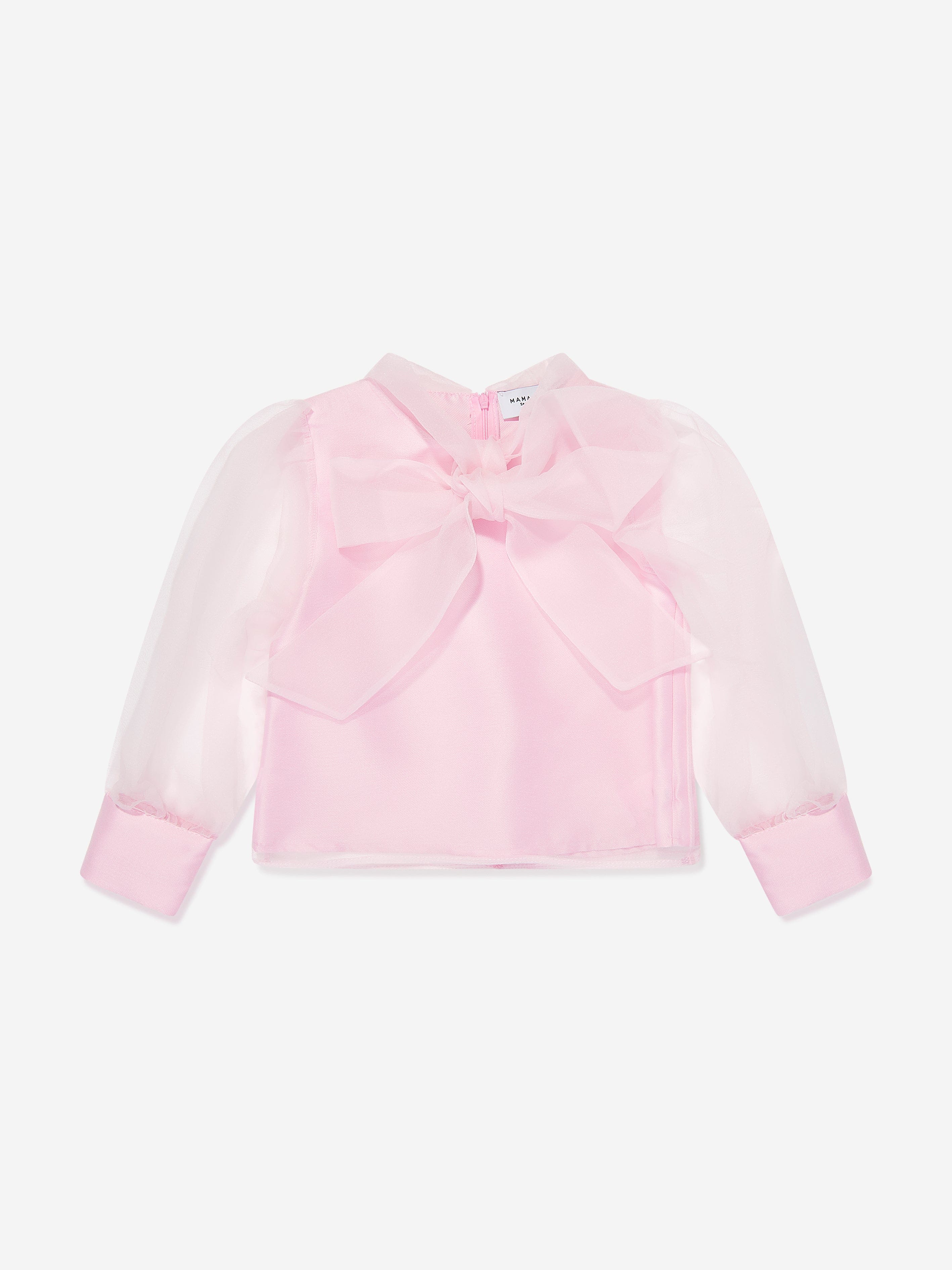 Mama Luma Girls Organza Bow Blouse in Pink