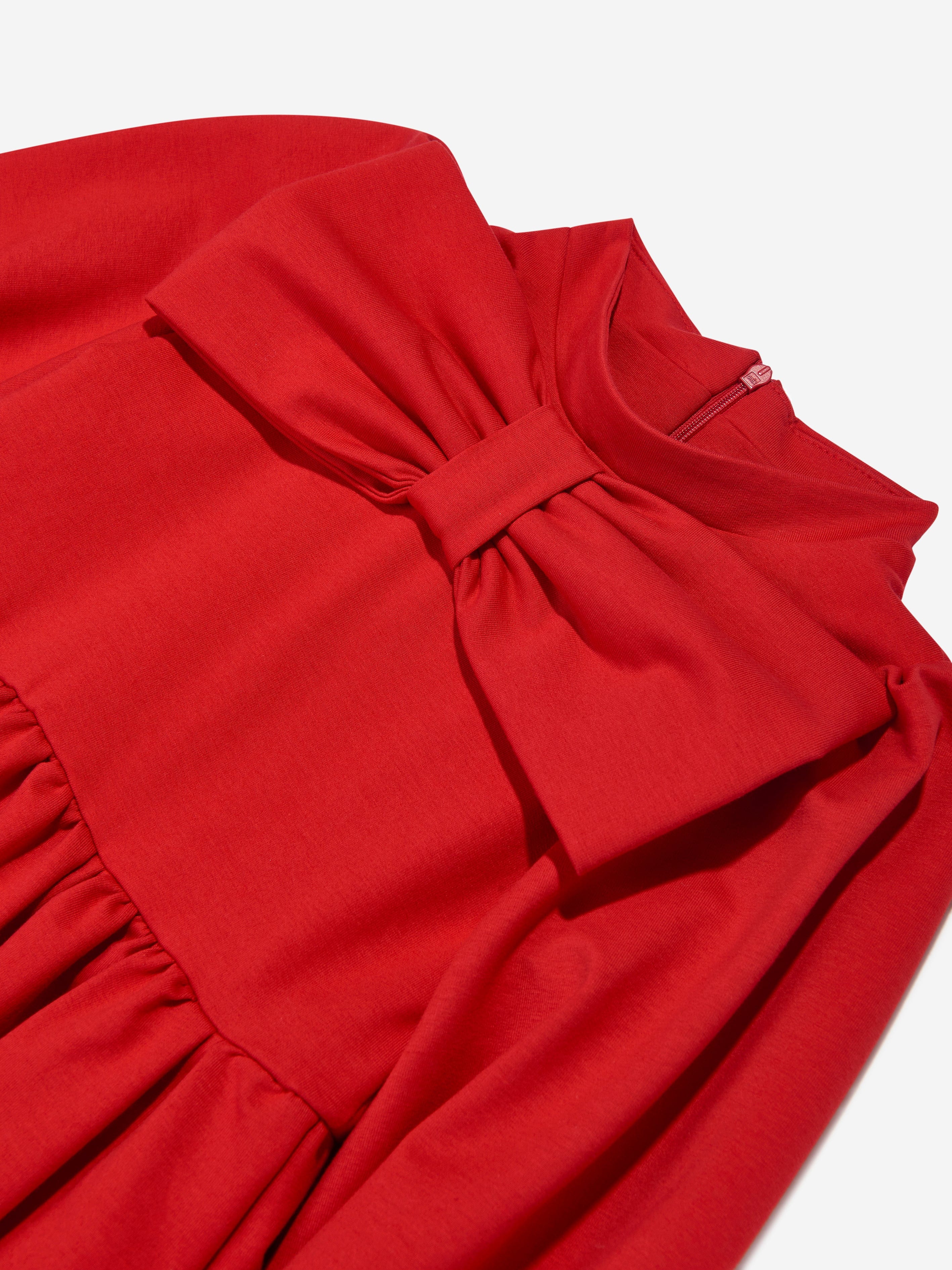 Mama Luma Girls Pleated Bow Dress in Red