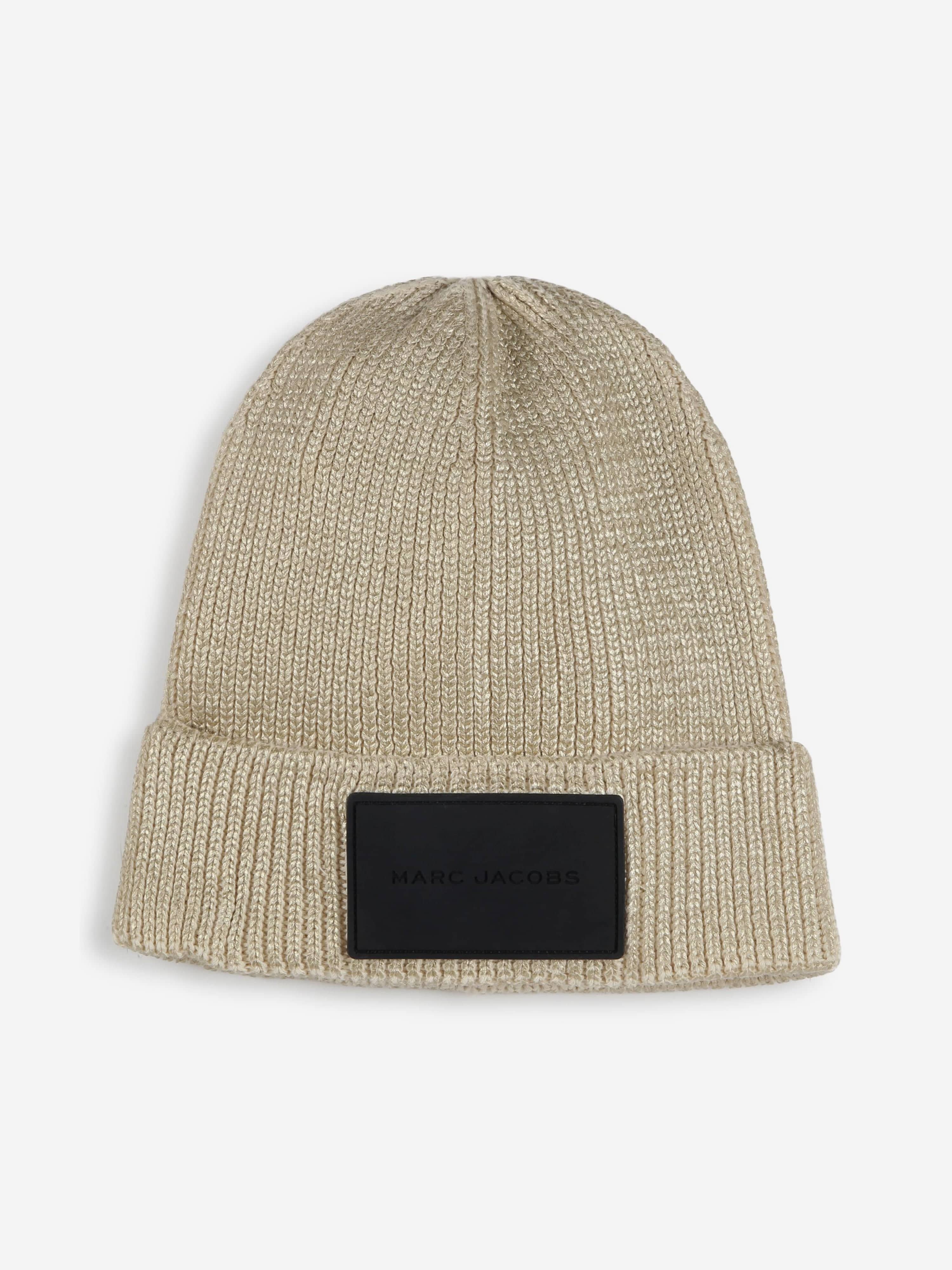 MARC JACOBS Girls Knitted Logo Beanie Hat in Gold