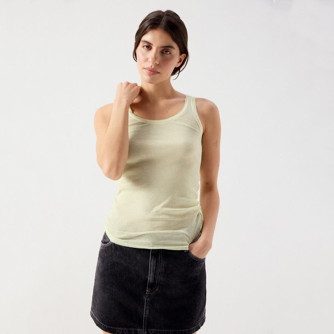 Women Light Yellow Cotton Vest