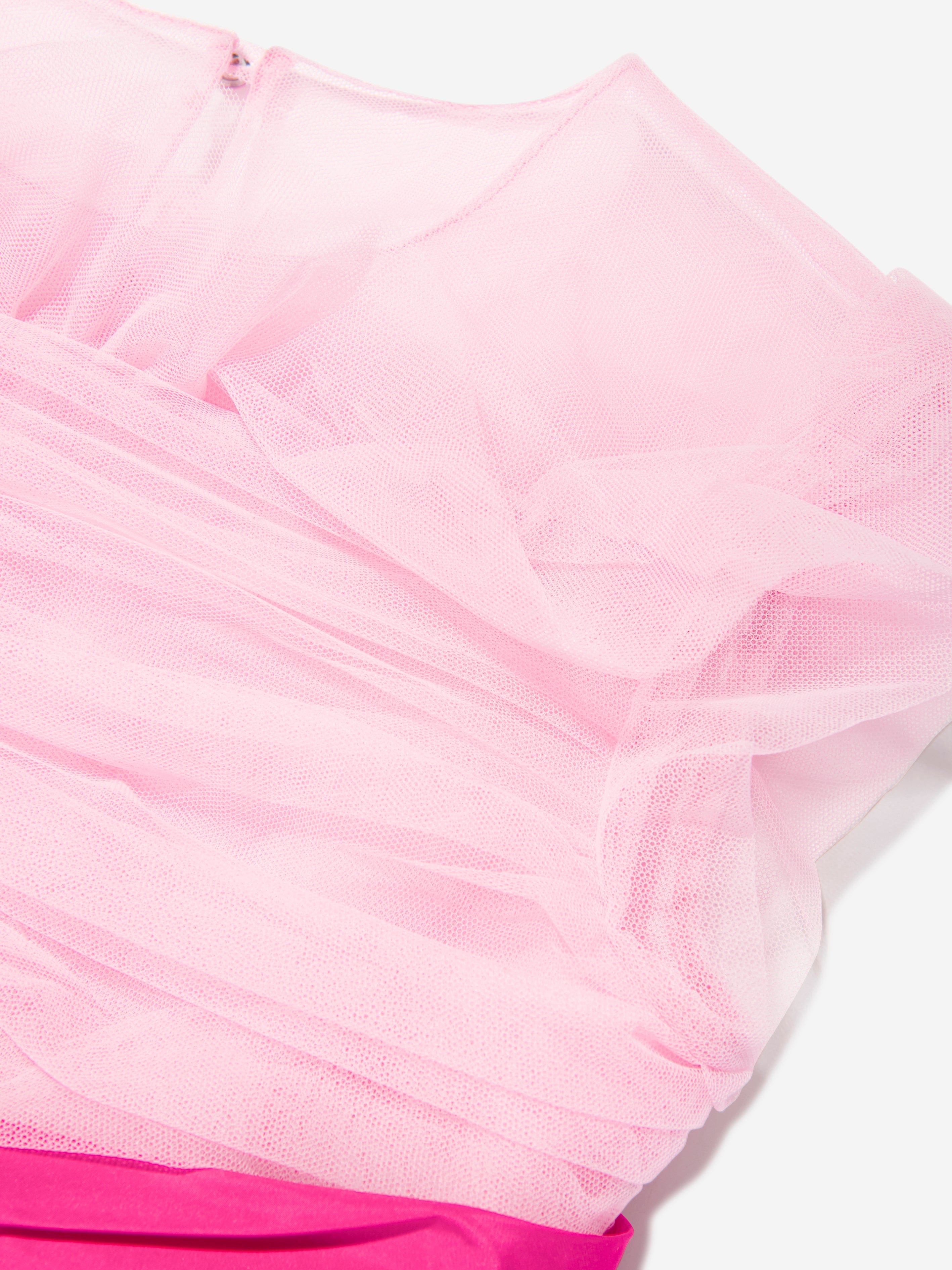 Marchesa Girls Taffeta Belt Tulle Occasion Dress in Pink