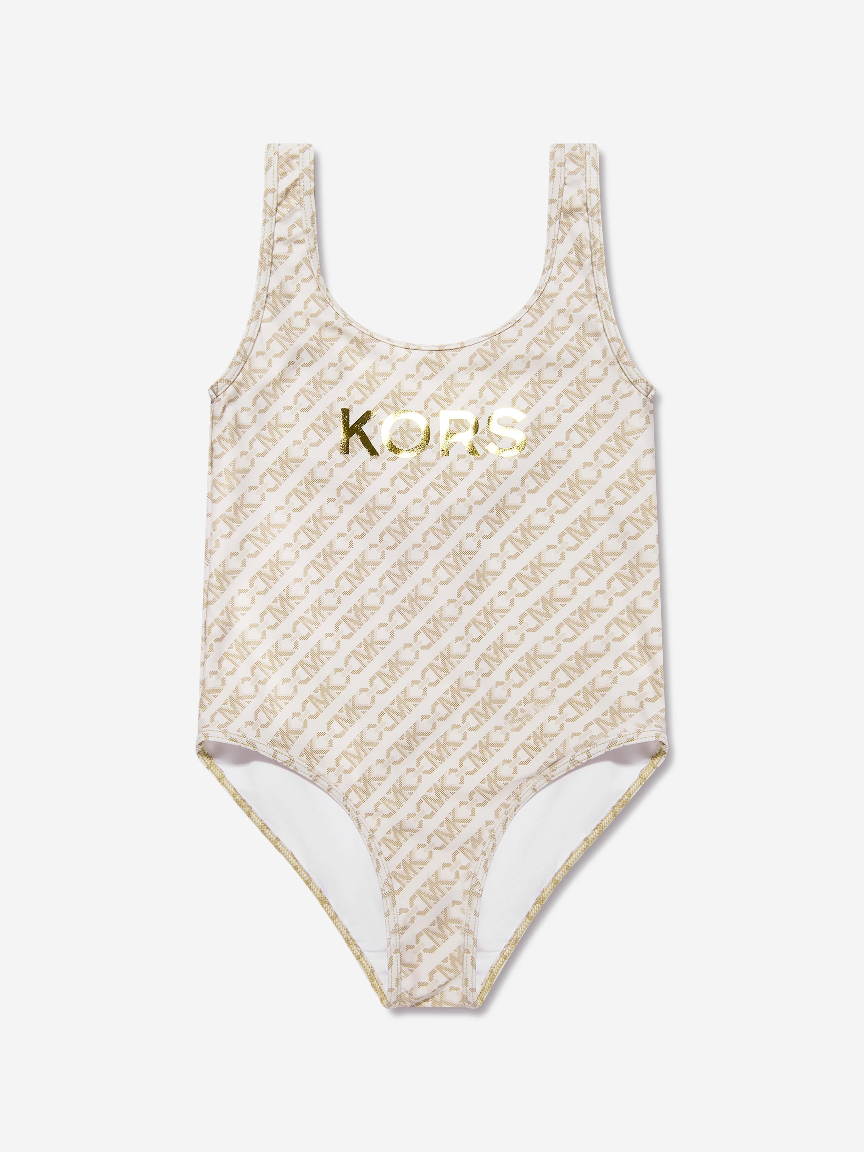 Michael Kors Girls Logo Swimsuit in Ivory