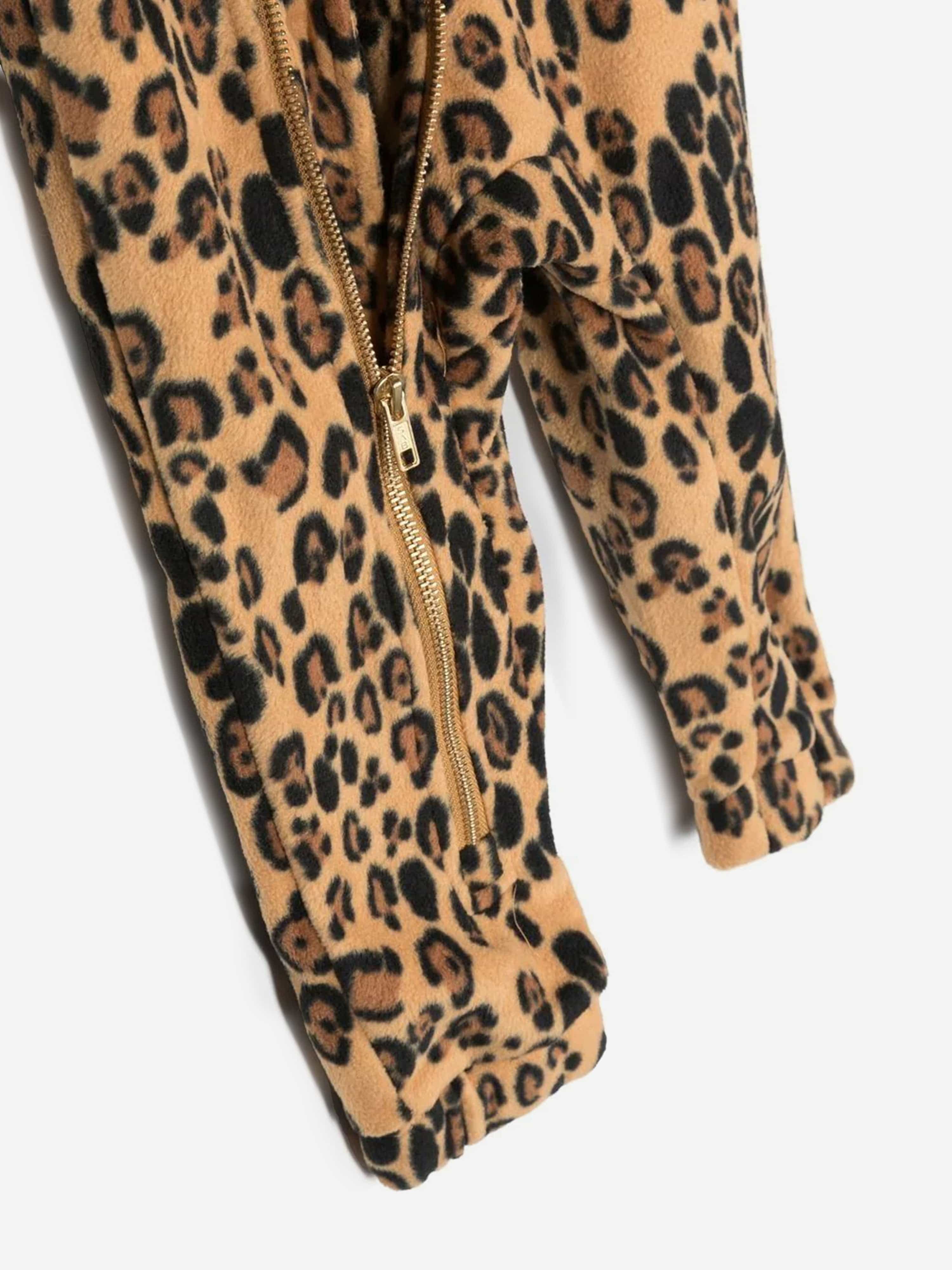 Mini Rodini Baby Girls Leopard Fleece Onesie in Brown
