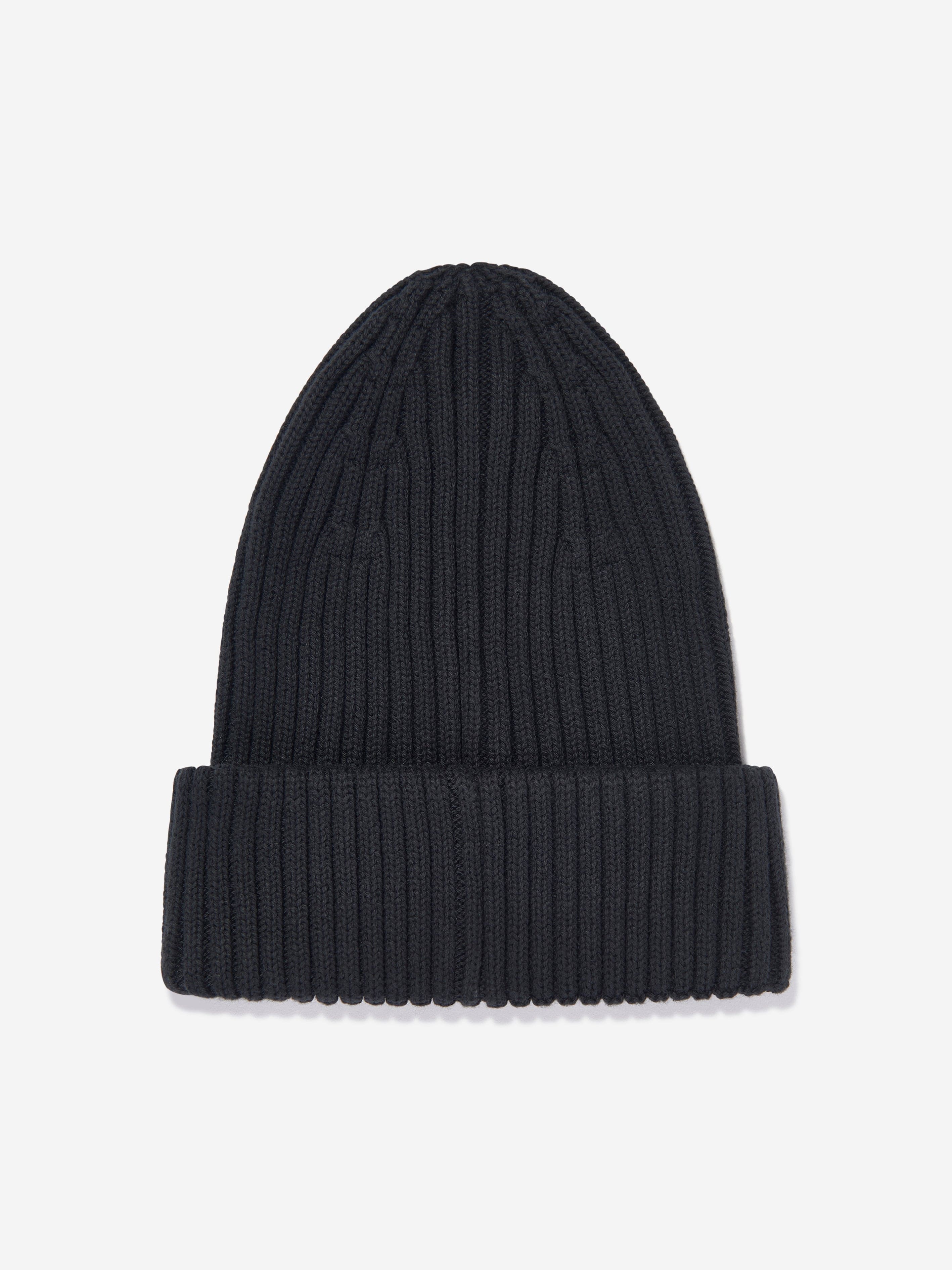 Mini Rodini Kids Knitted Rib Fold Up Hat in Black