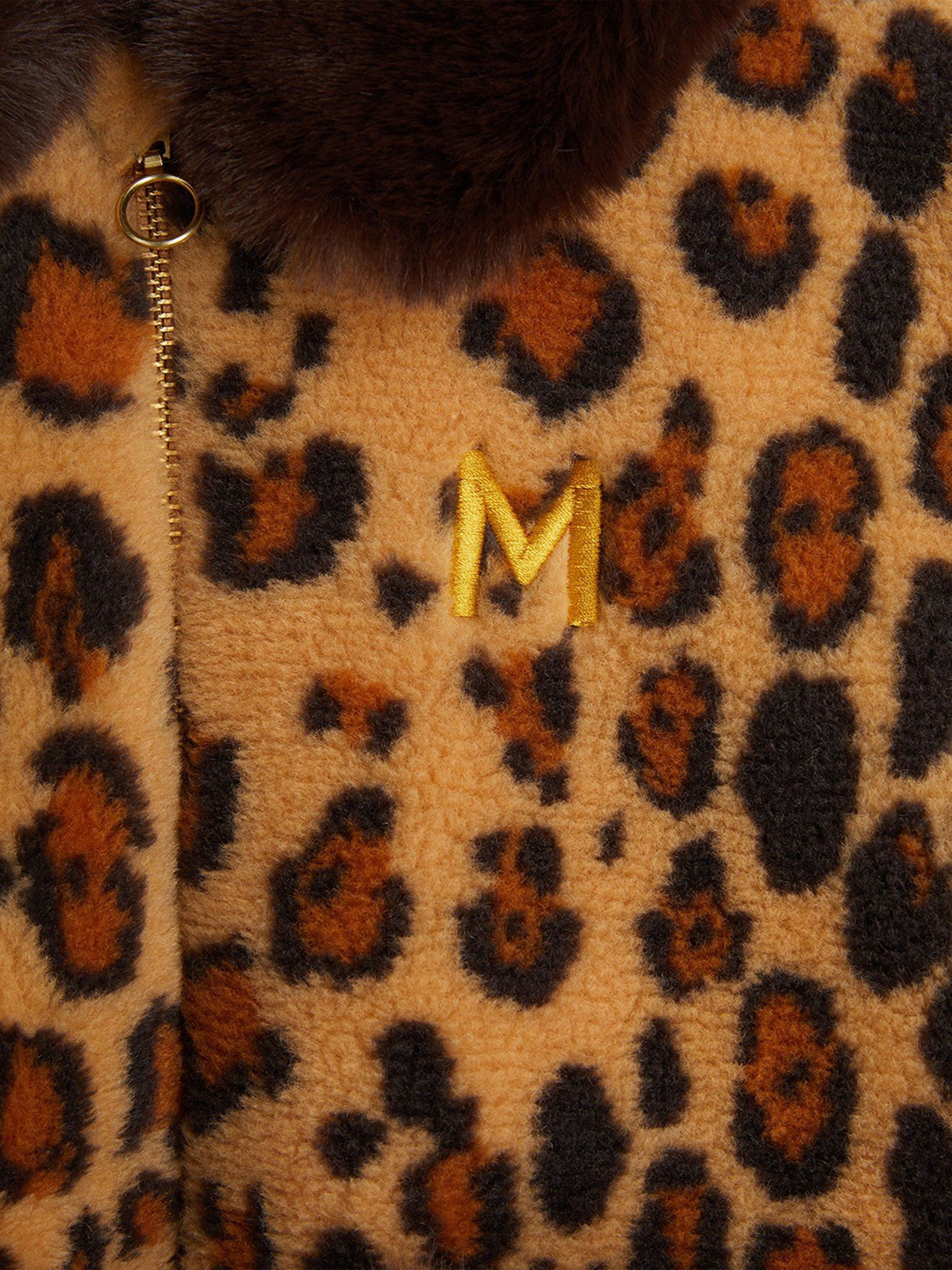 Girls Leopard Faux Fur Jacket in Brown