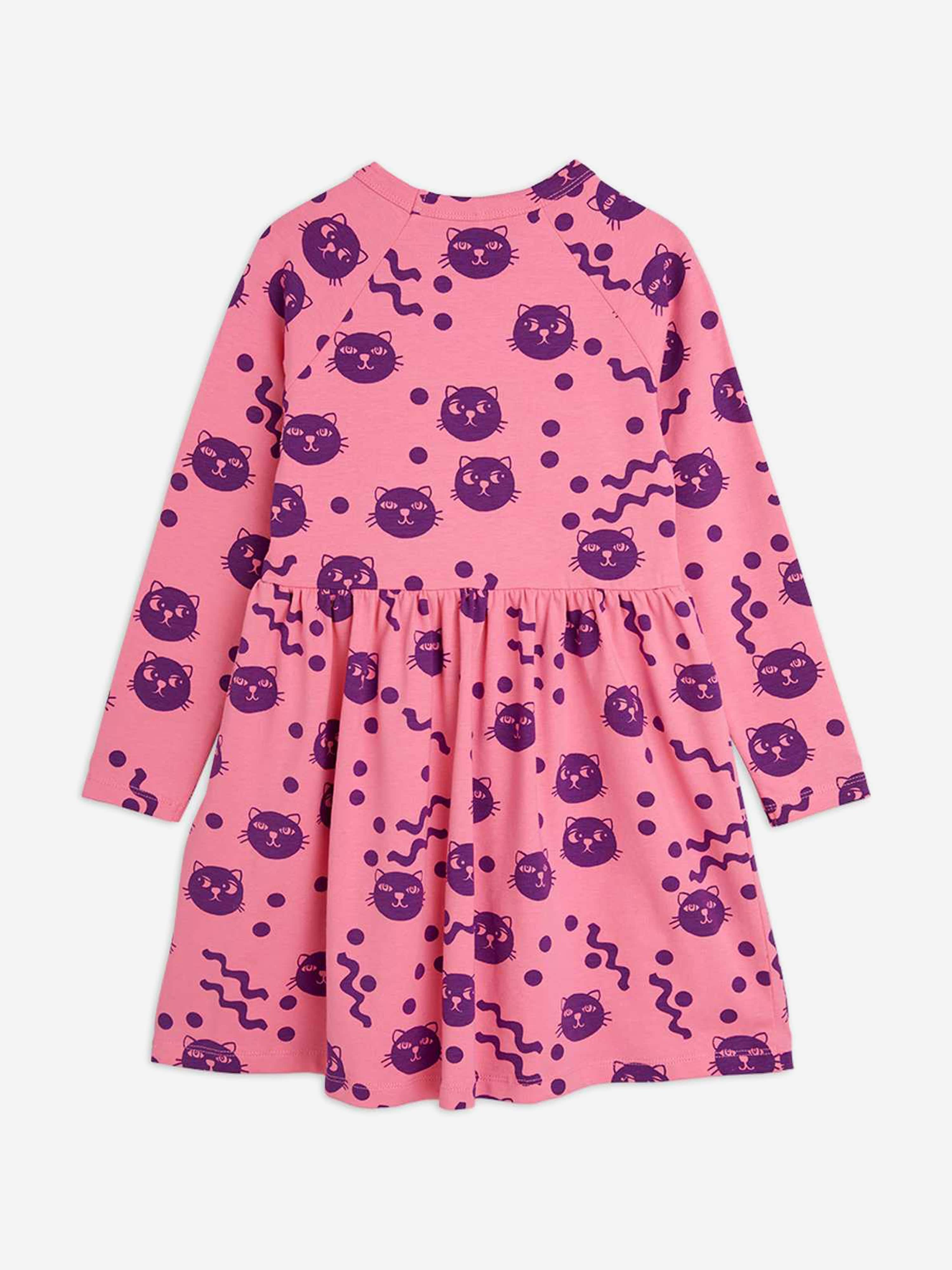Girls Squiggly Cats AOP Dress in Pink