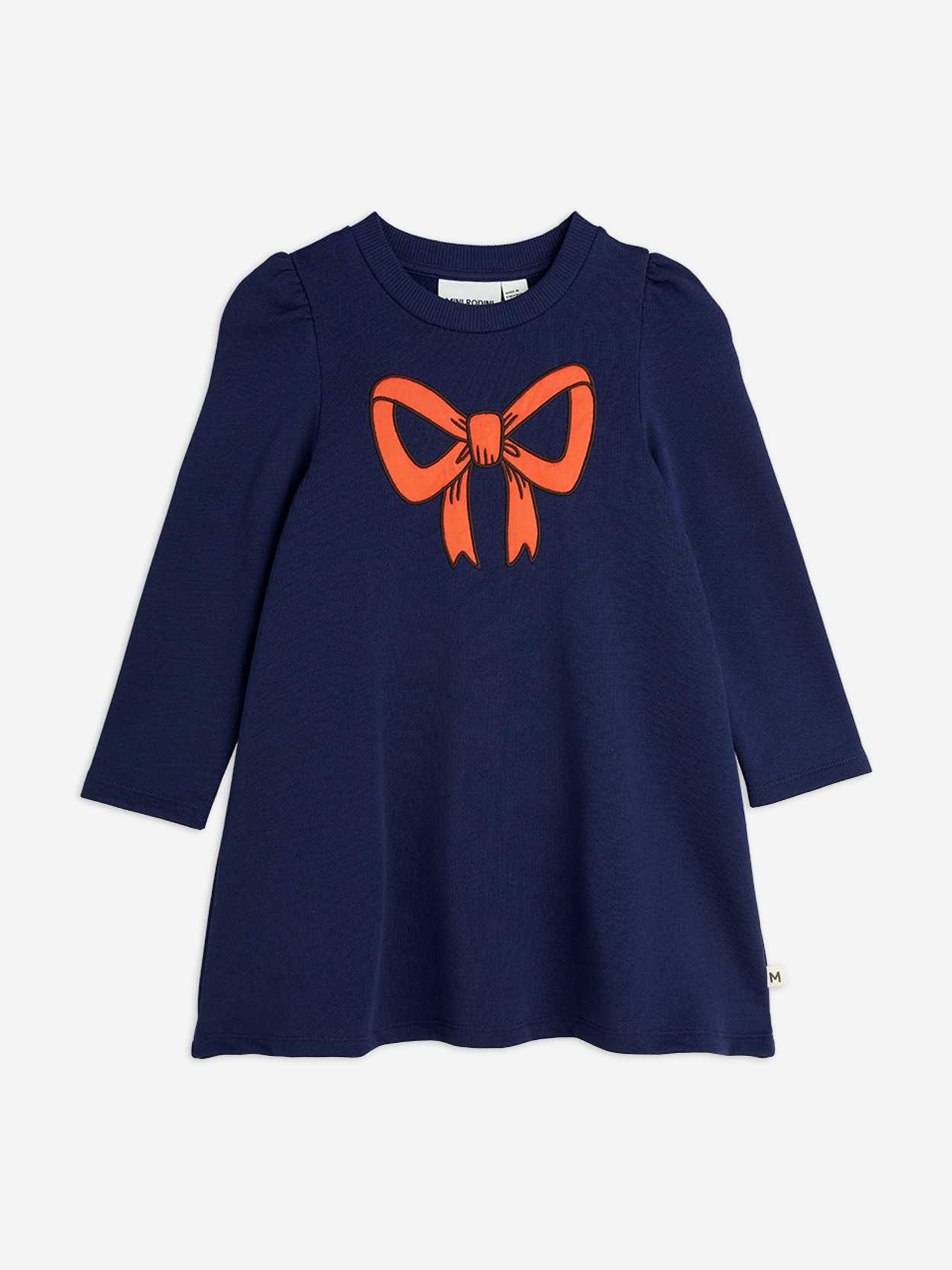 Girls Bow Application Sweater Dress in Navy