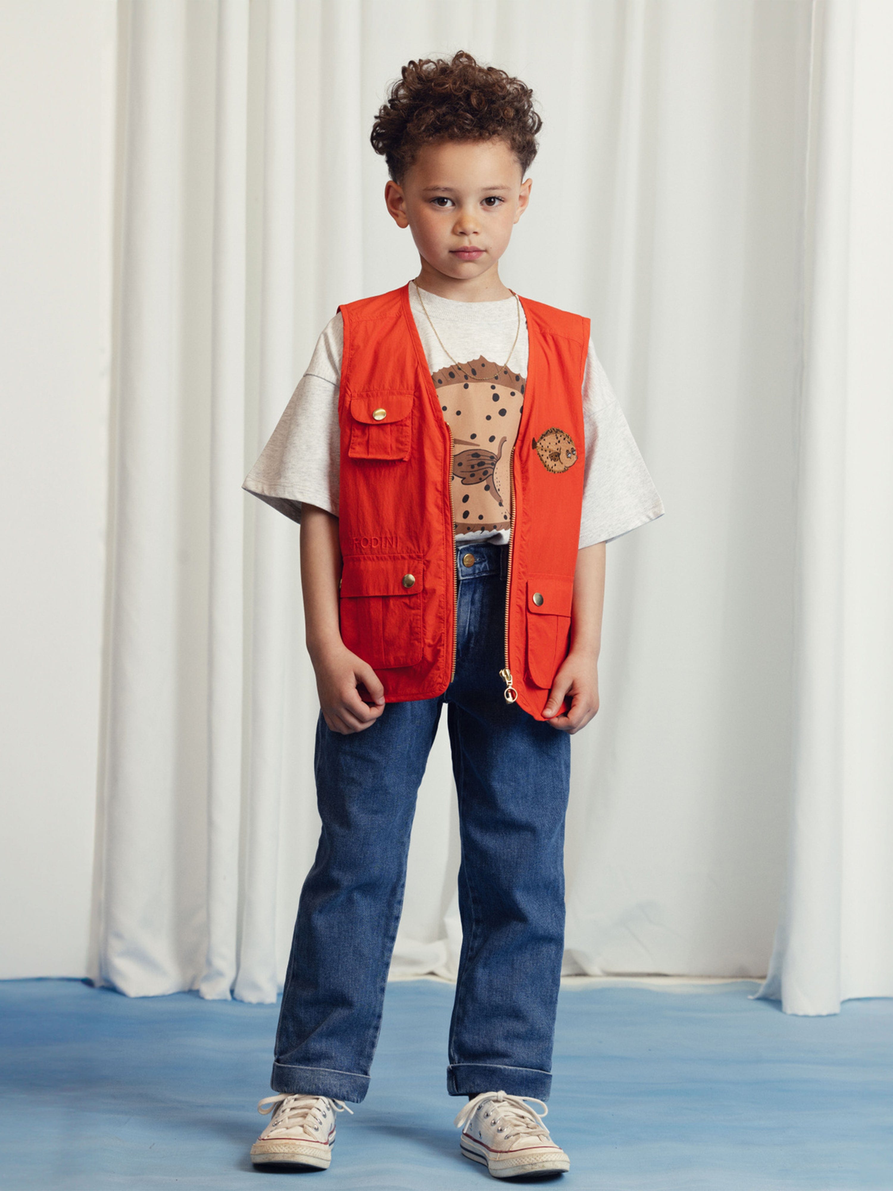 Kids Flundra Embroidered Utility Vest in Orange