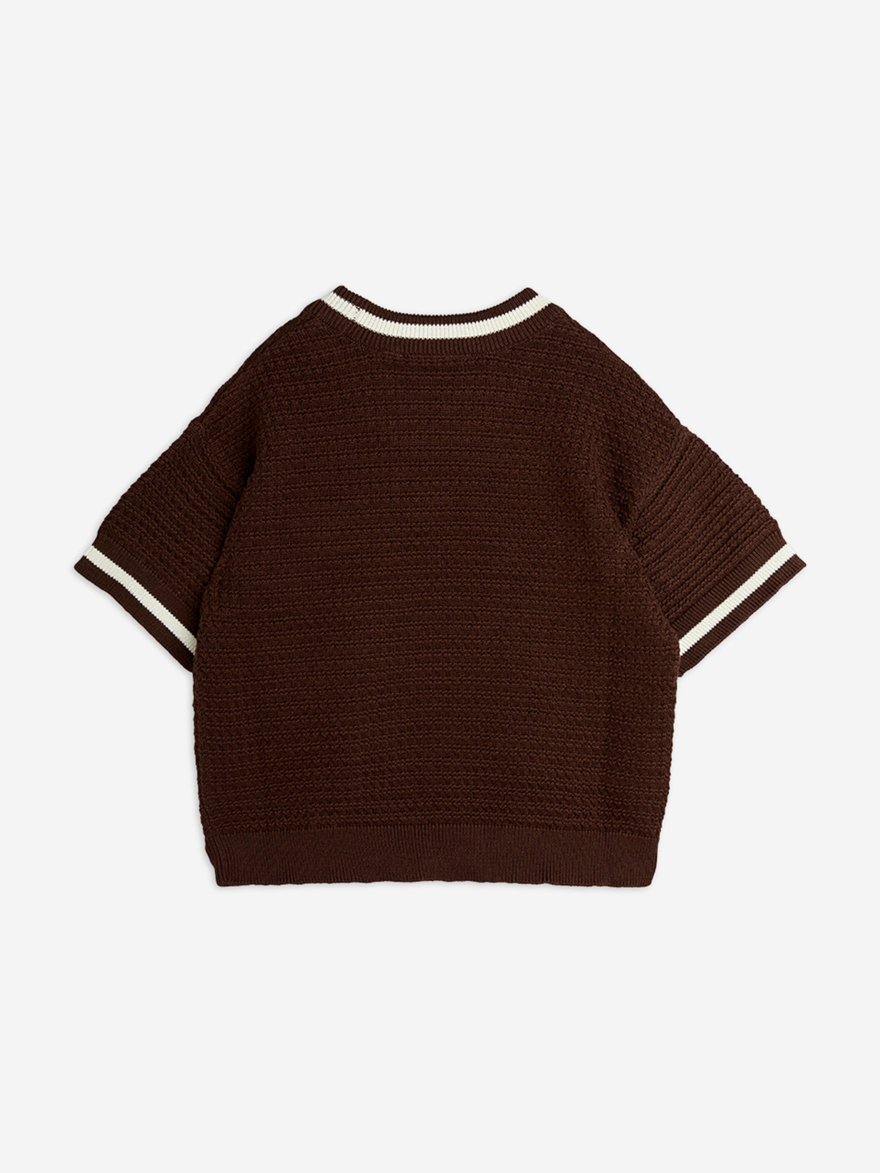 Kids Lizard Patch Crochet Knit T-Shirt in Brown