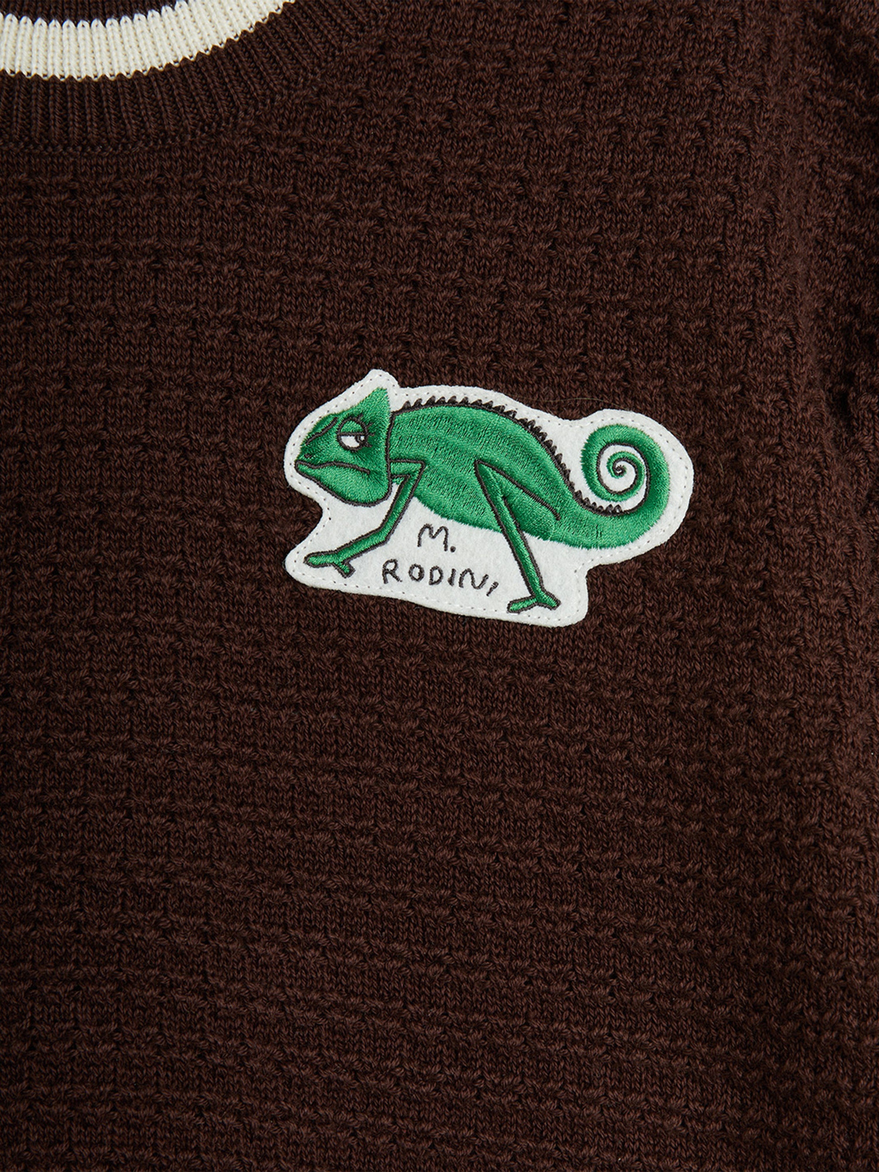 Kids Lizard Patch Crochet Knit T-Shirt in Brown