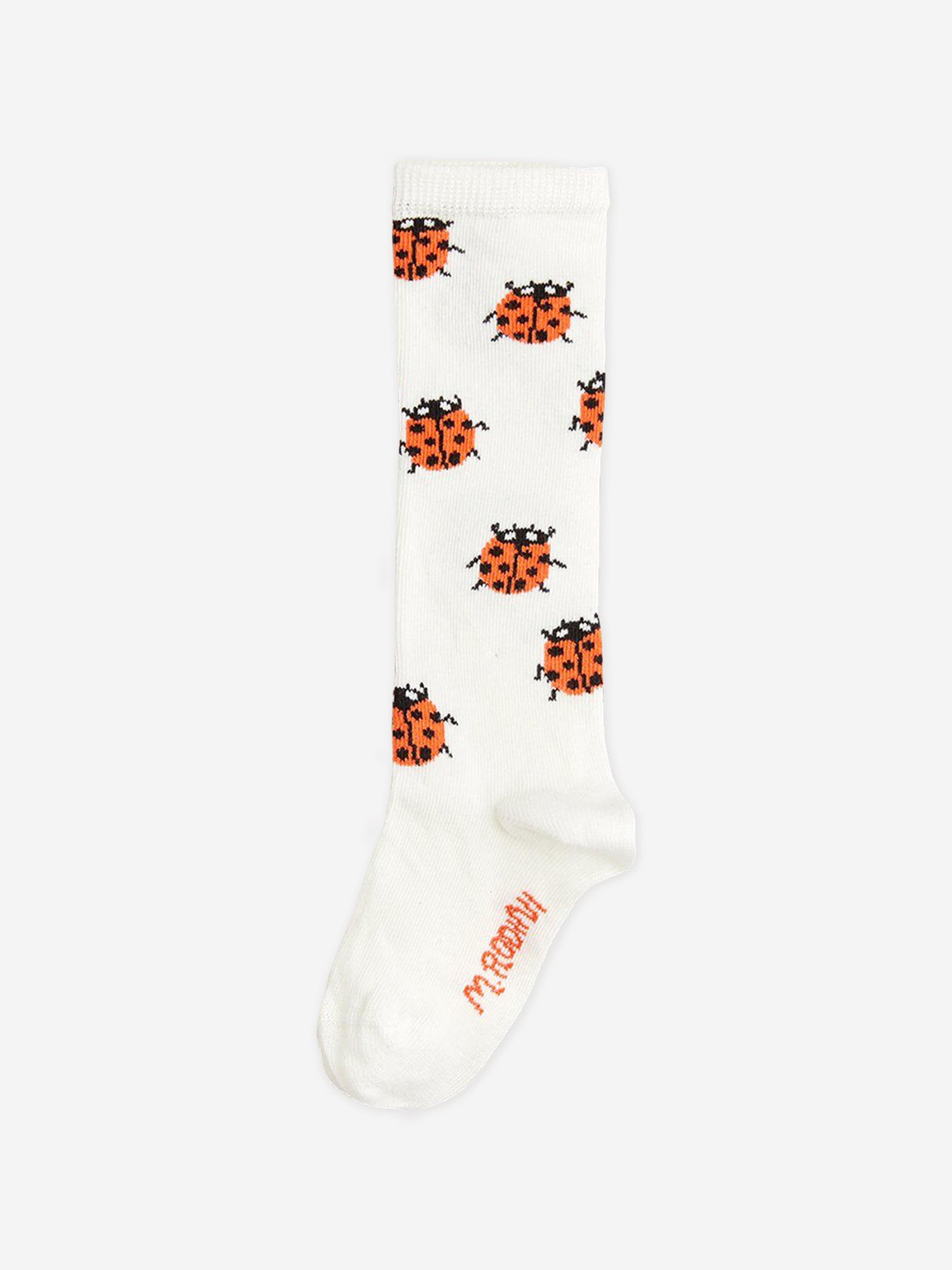 Girls Ladybugs Knee-High Socks in White
