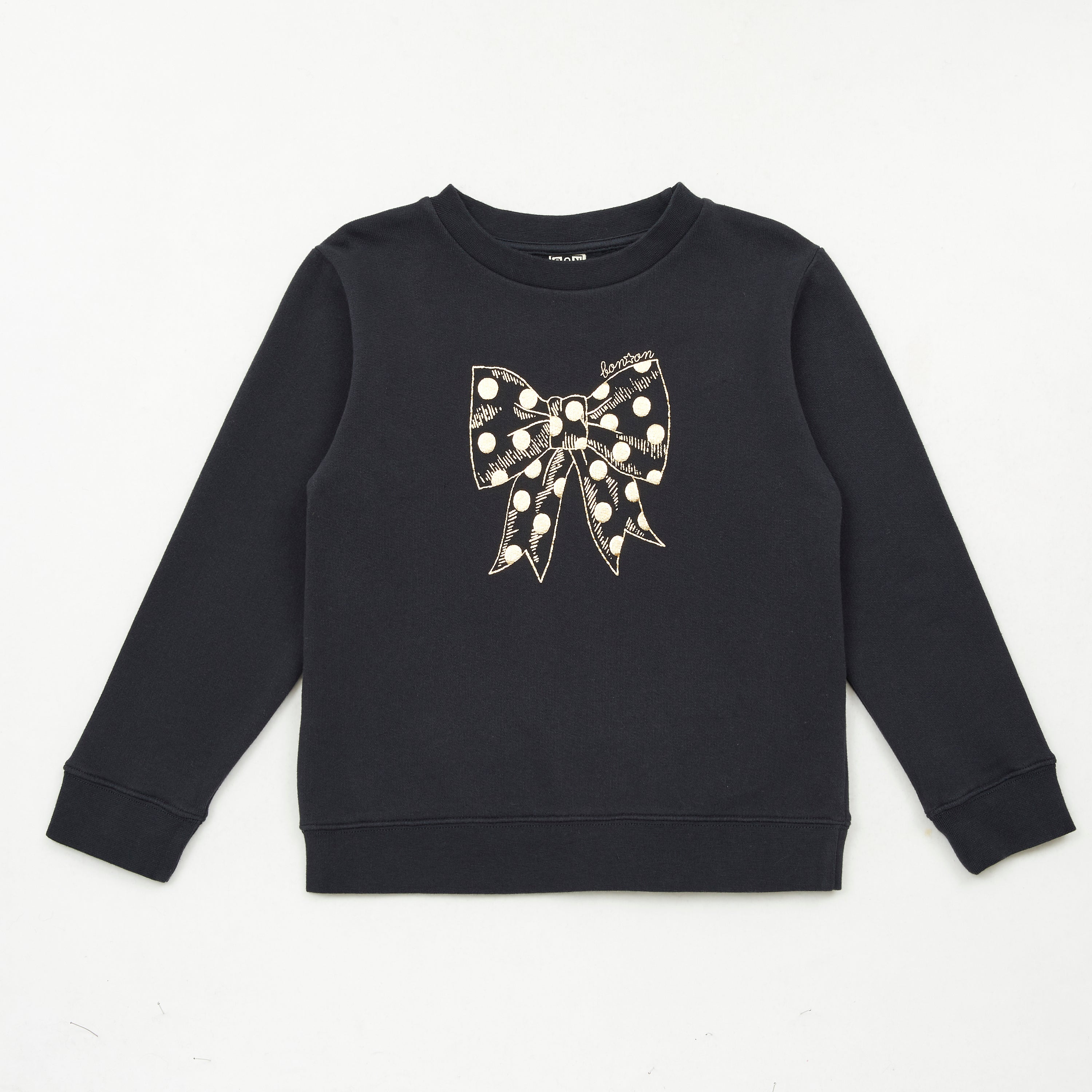 Girls Black Printed Cotton Sweatshirt