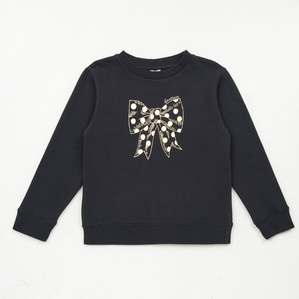Girls Black Printed Cotton Sweatshirt