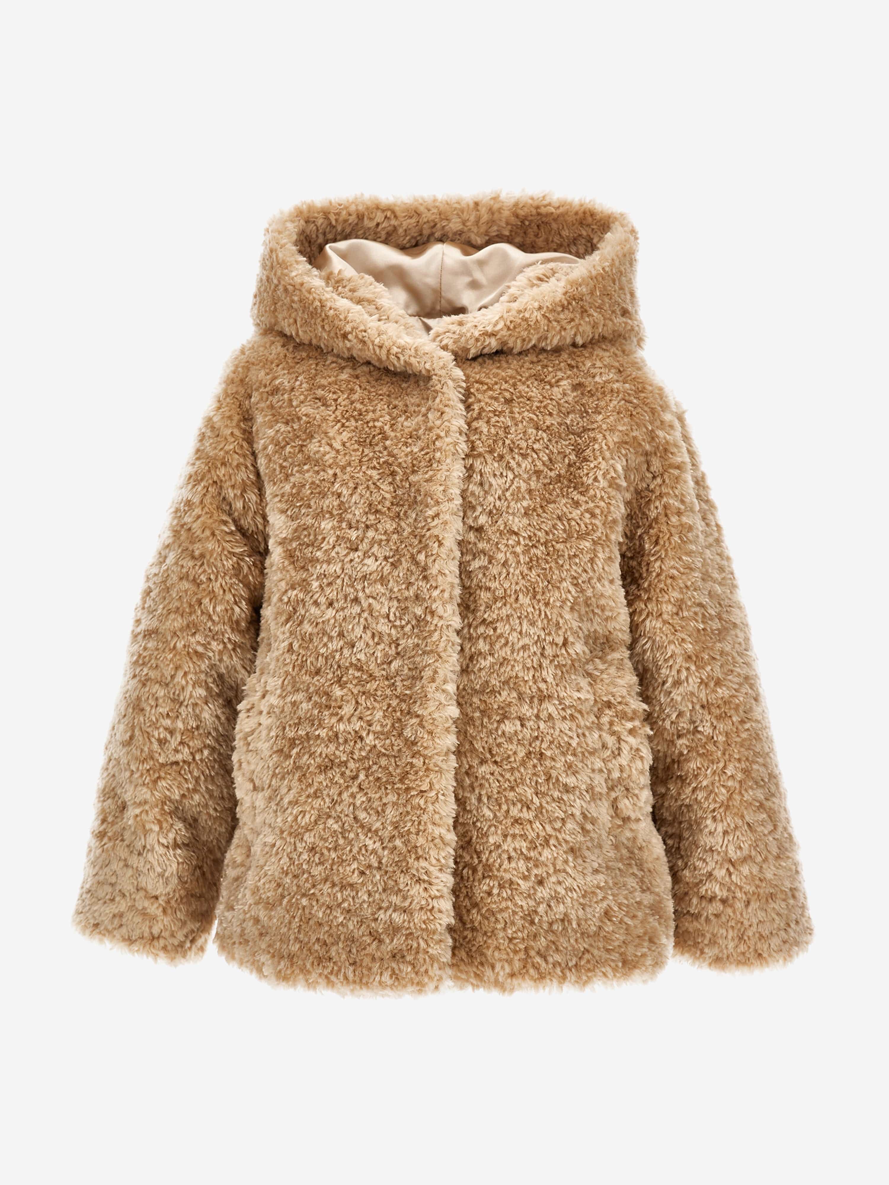Monnalisa Girls Plush Faux Fur Jacket in Beige