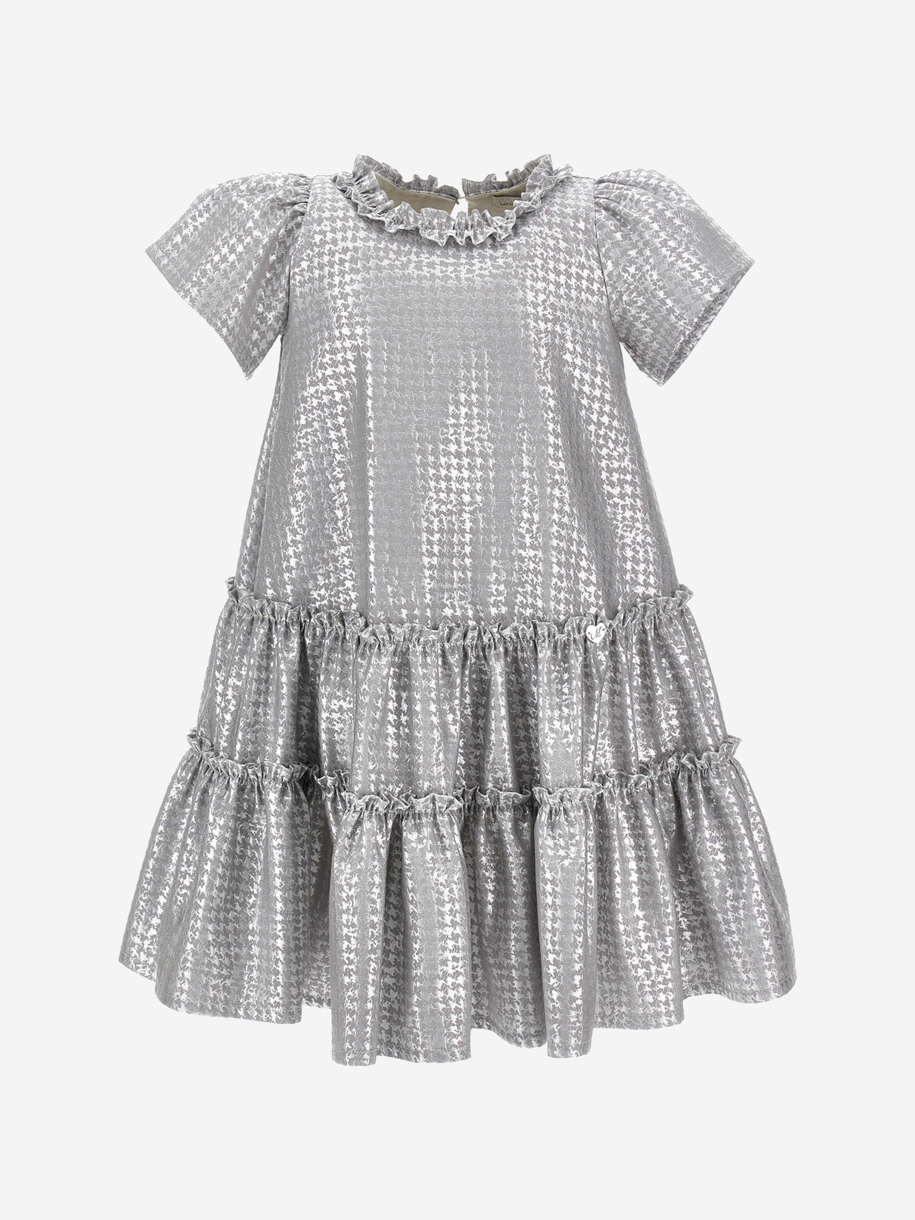 Monnalisa Girls Houndstooth Jacquard Dress in Silver