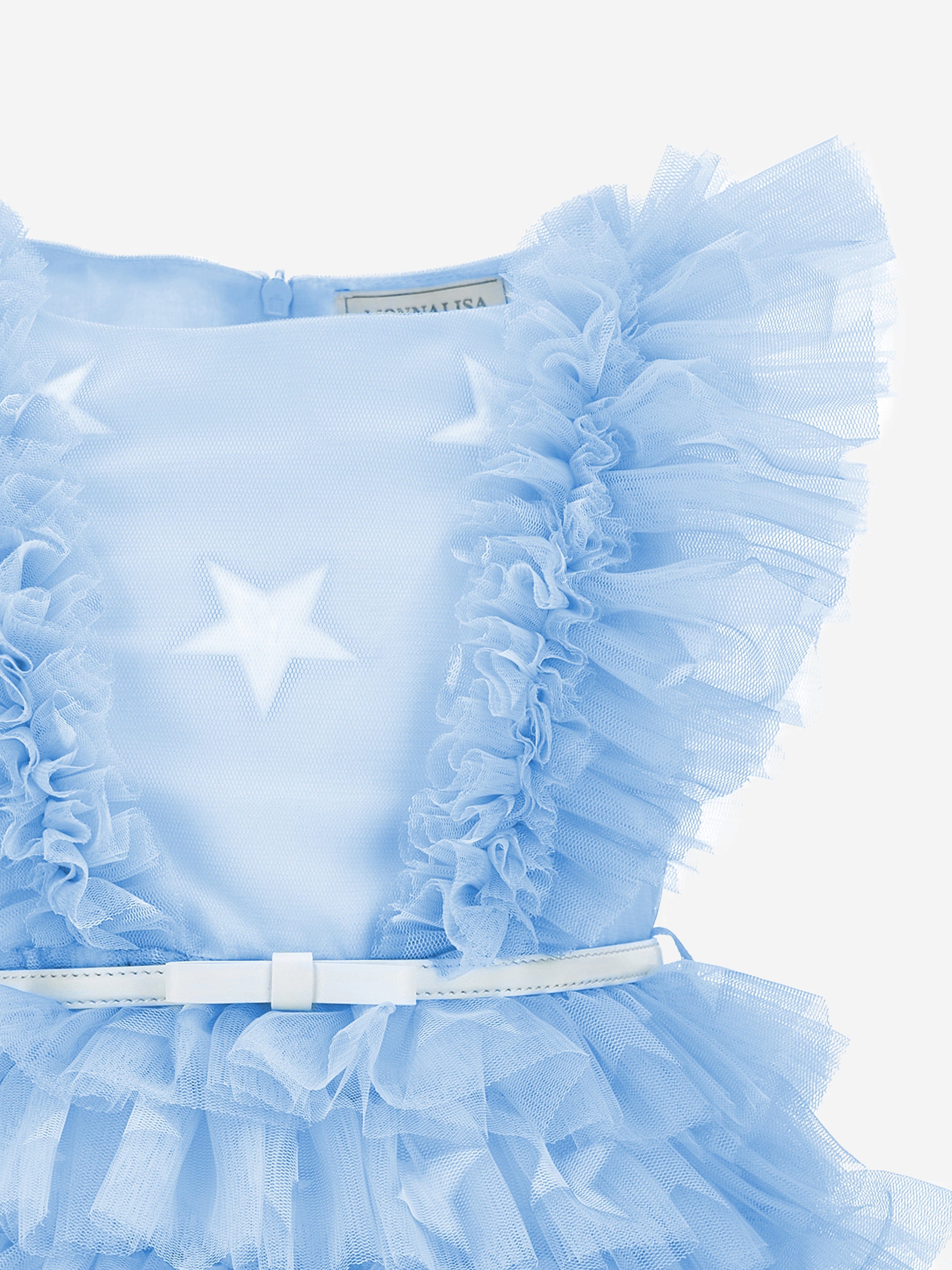 Monnalisa Girls Tulle Star Dress in Blue