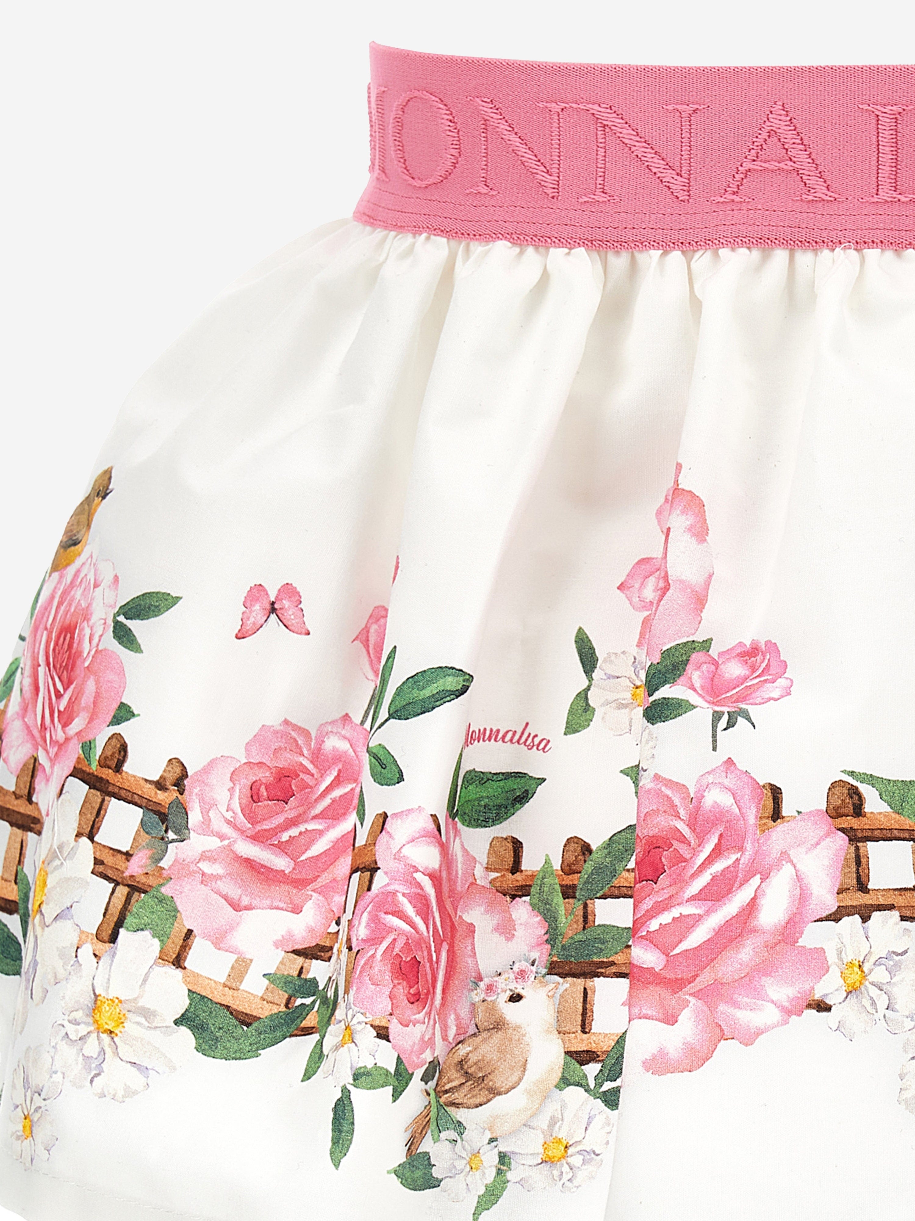 Monnalisa Baby Girls Flower Print Skirt in White