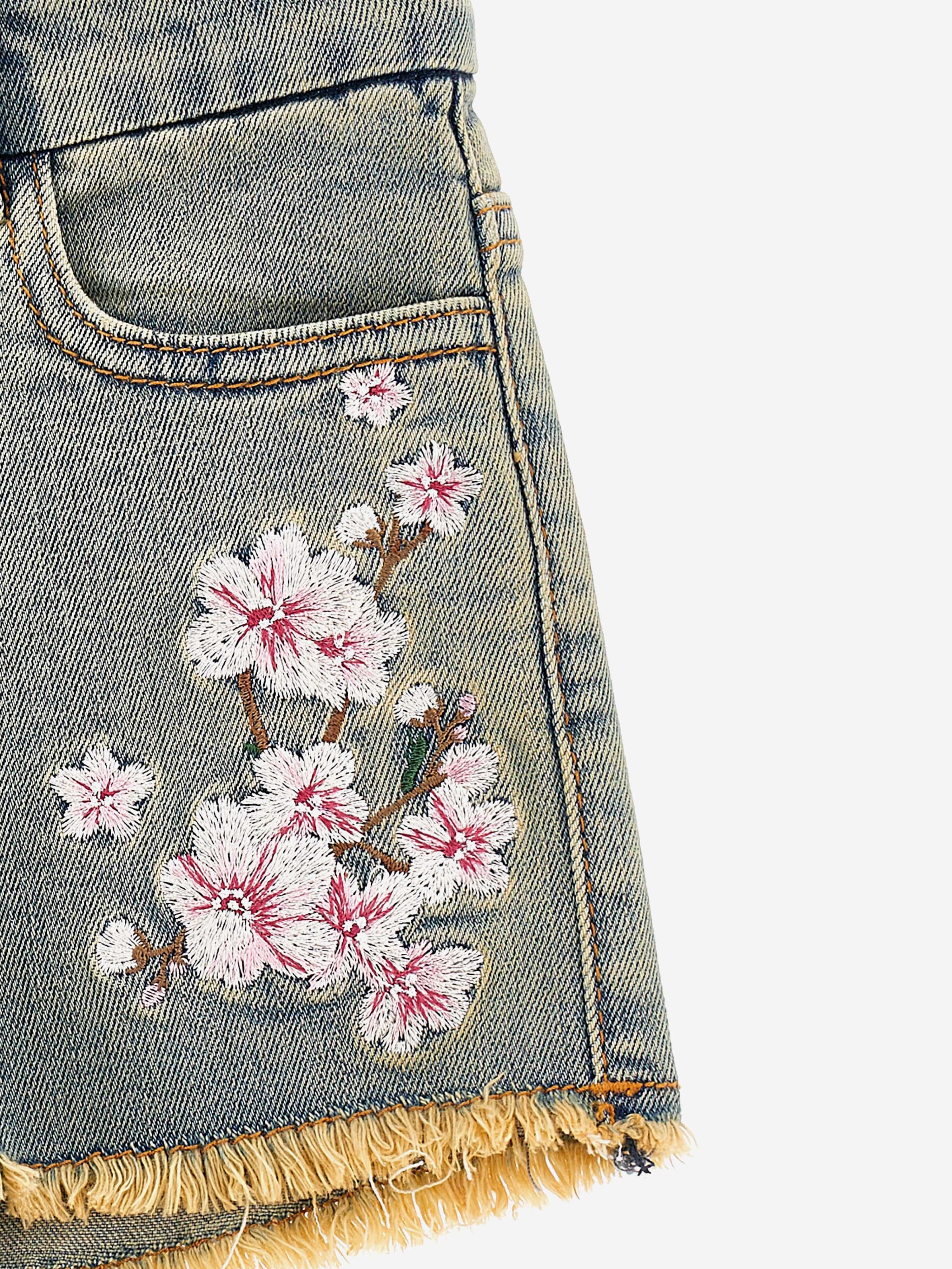 Girls Peach Blossom Denim Shorts in Blue