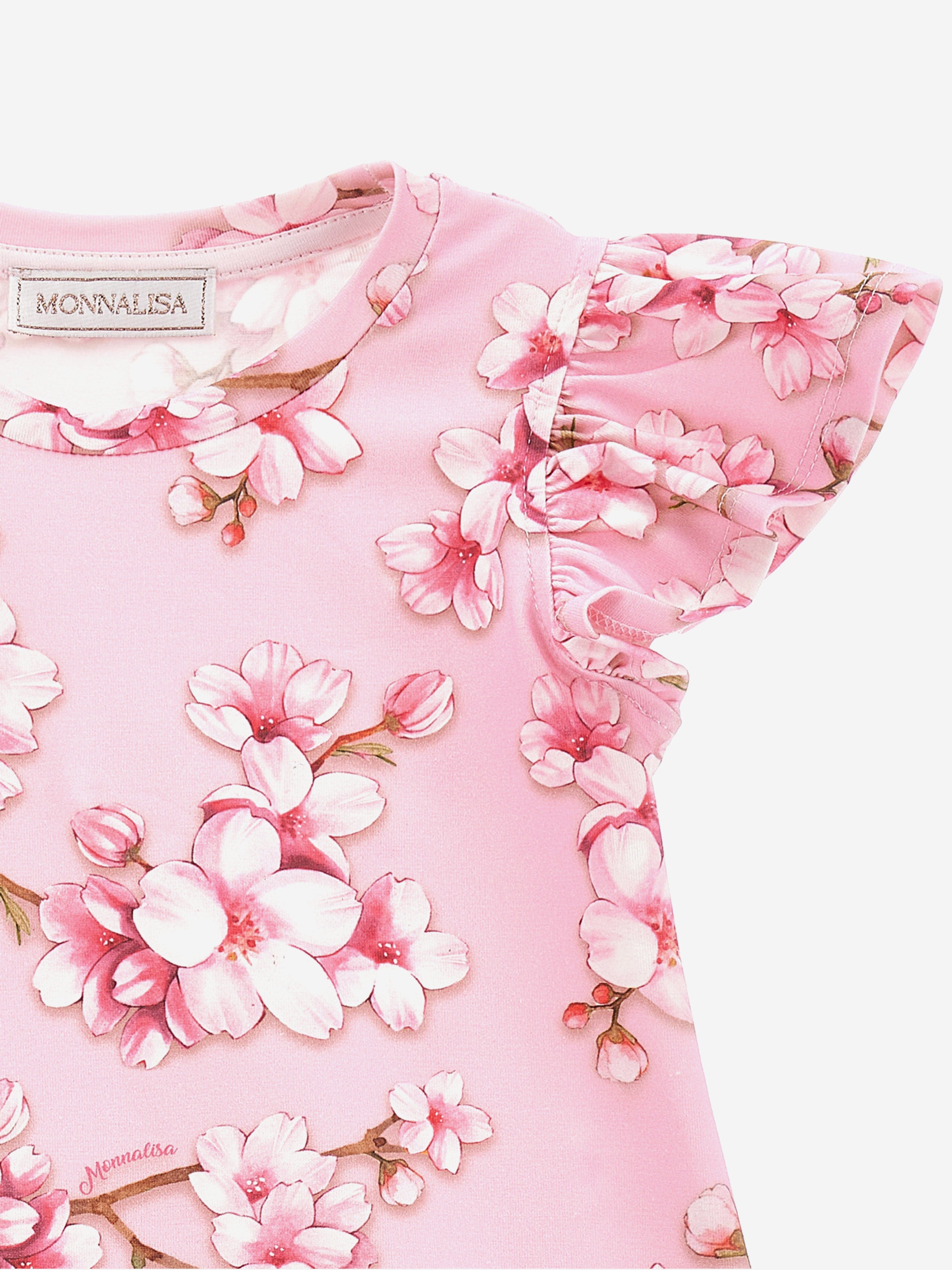 Girls Peach Blossom Jersey Dress in Pink