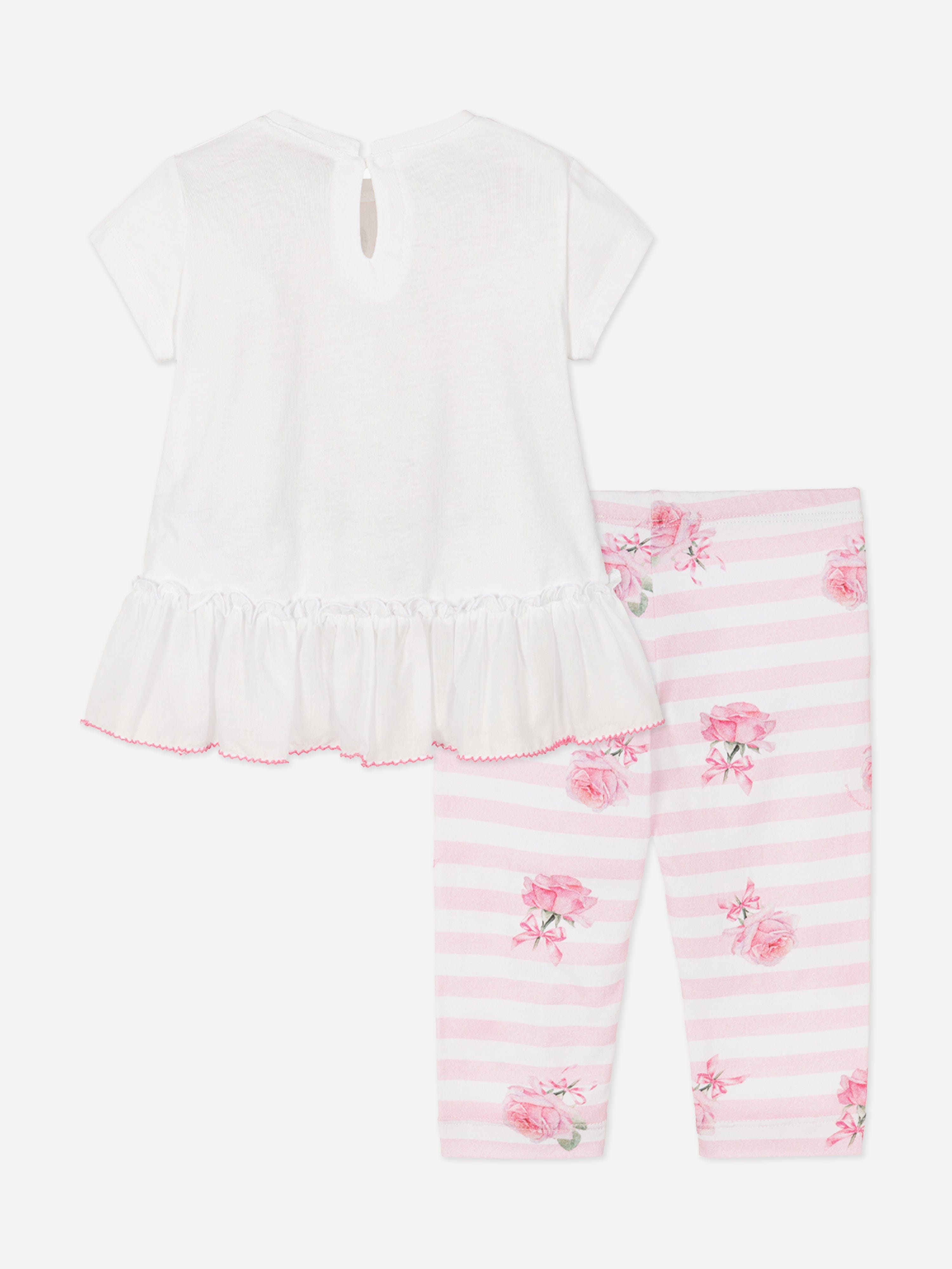 Baby Girls T-Shirt and Leggings Set in White