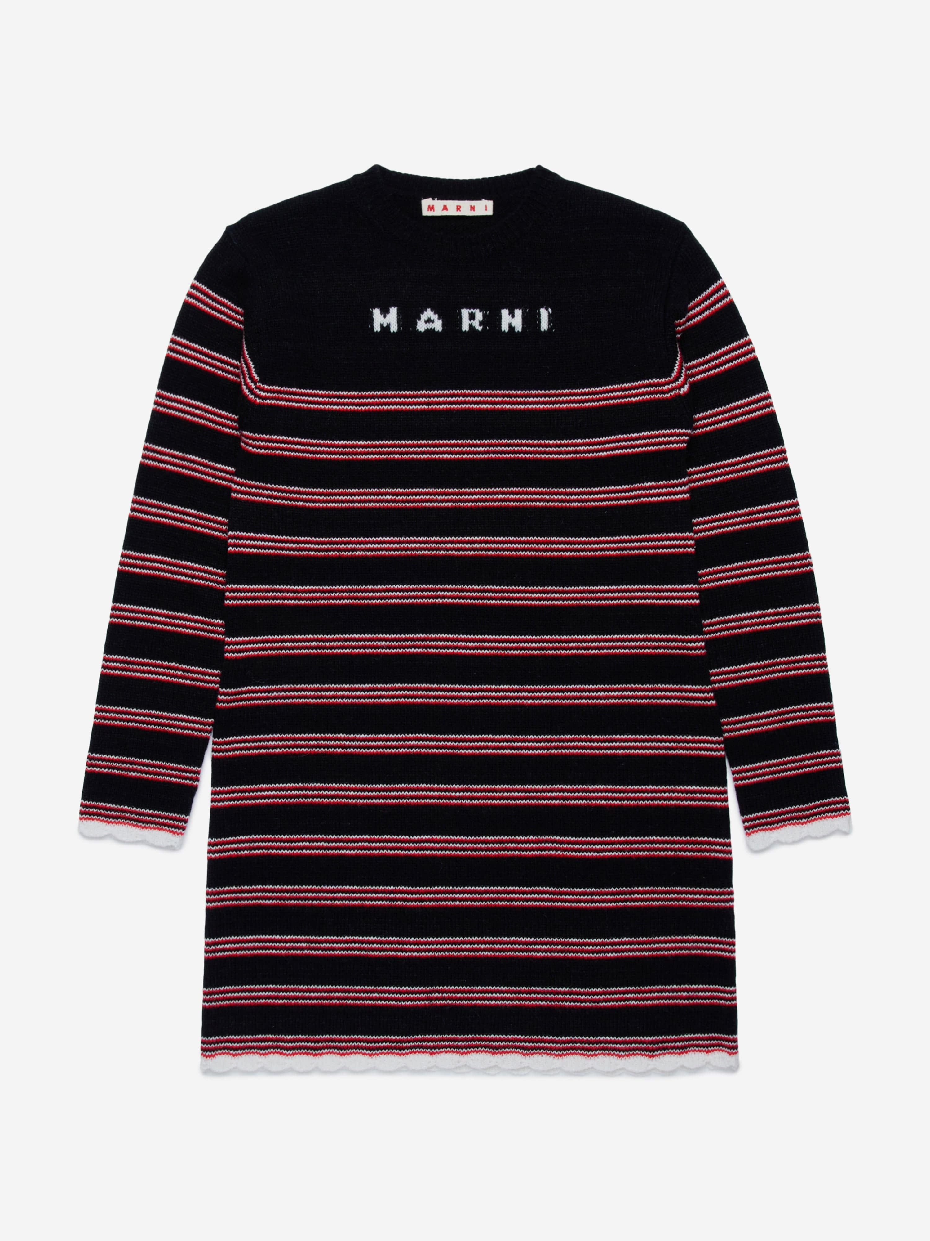 Girls Knitted Striped Dress in Black