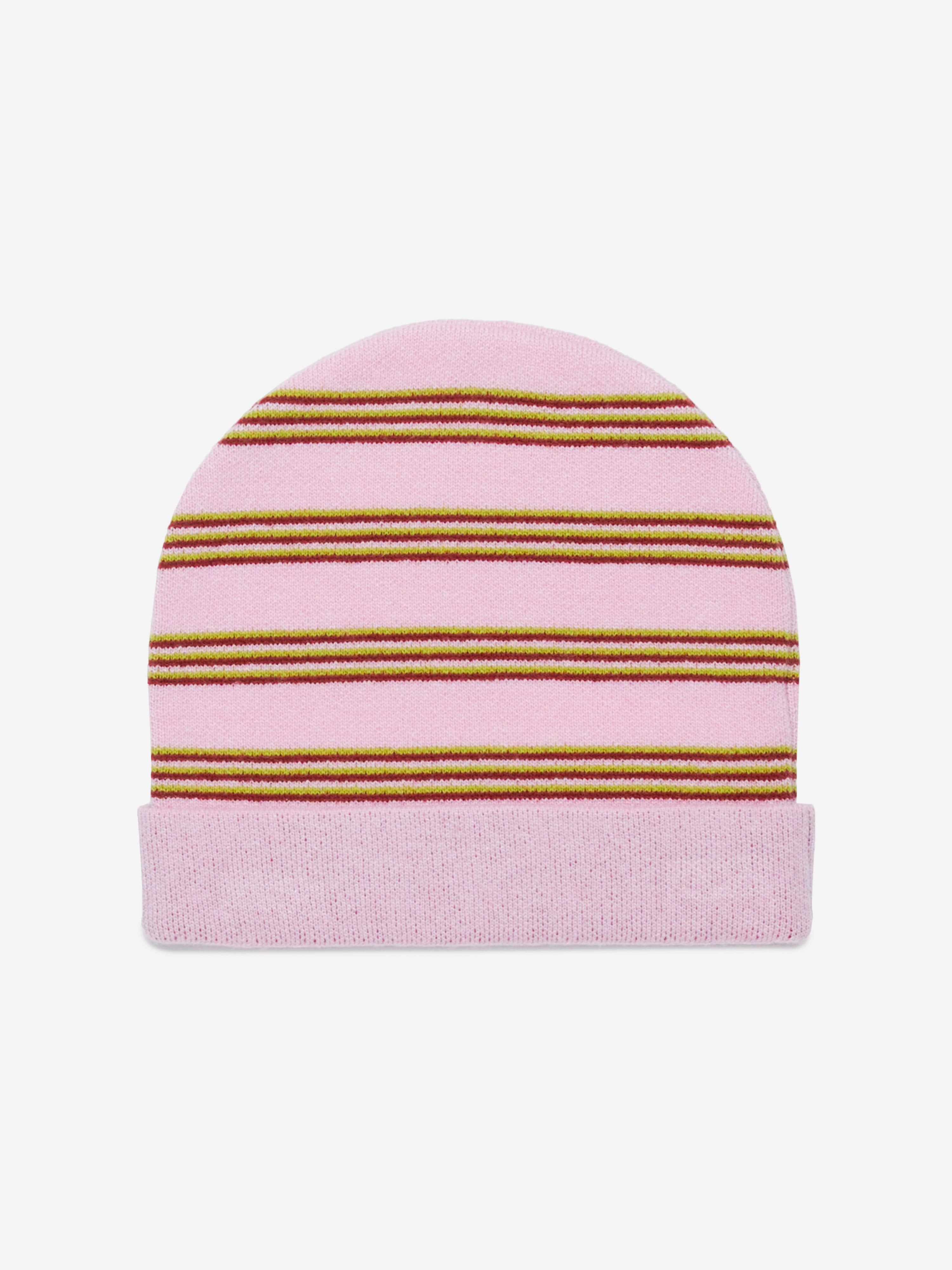 Kids Striped Beanie Hat in Pink