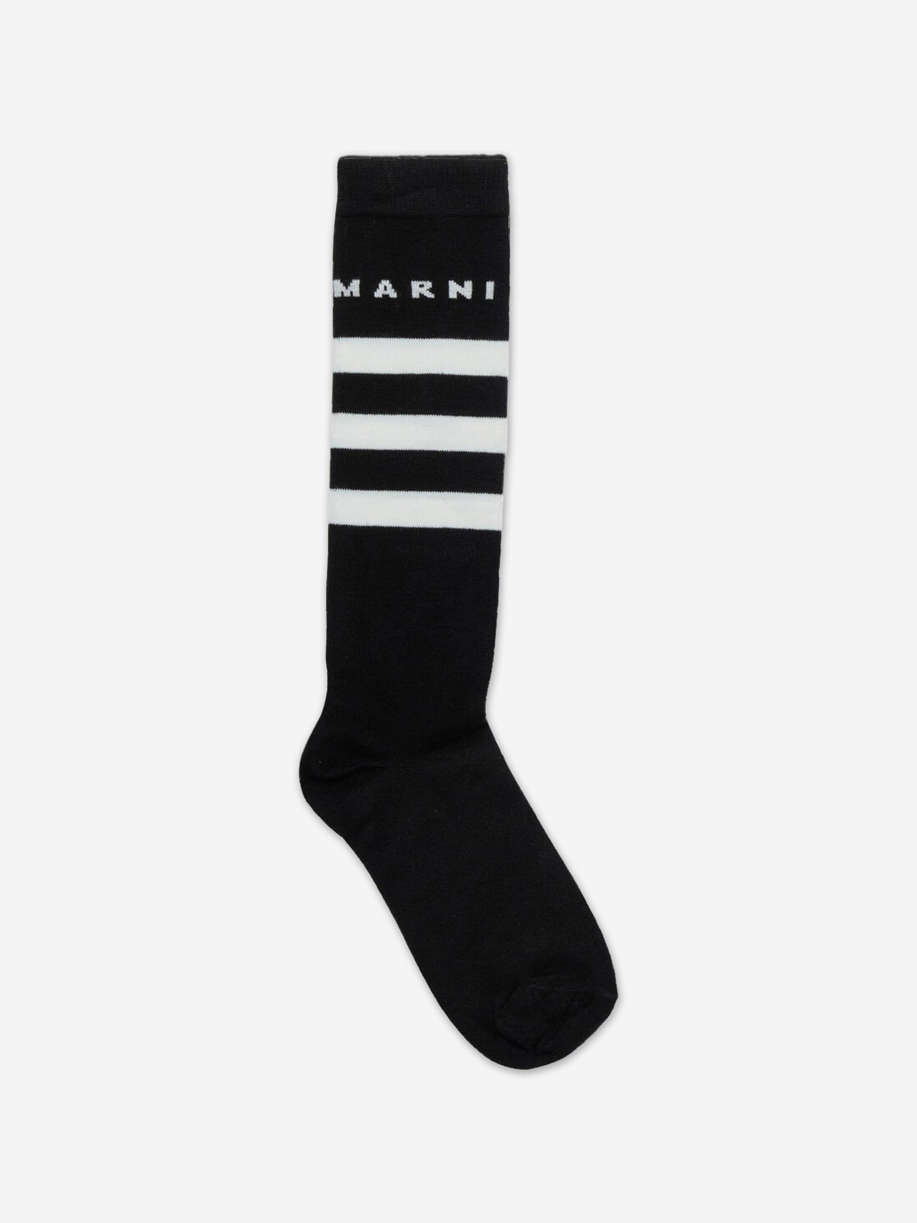 MARNI Kids Striped Logo Socks in Black