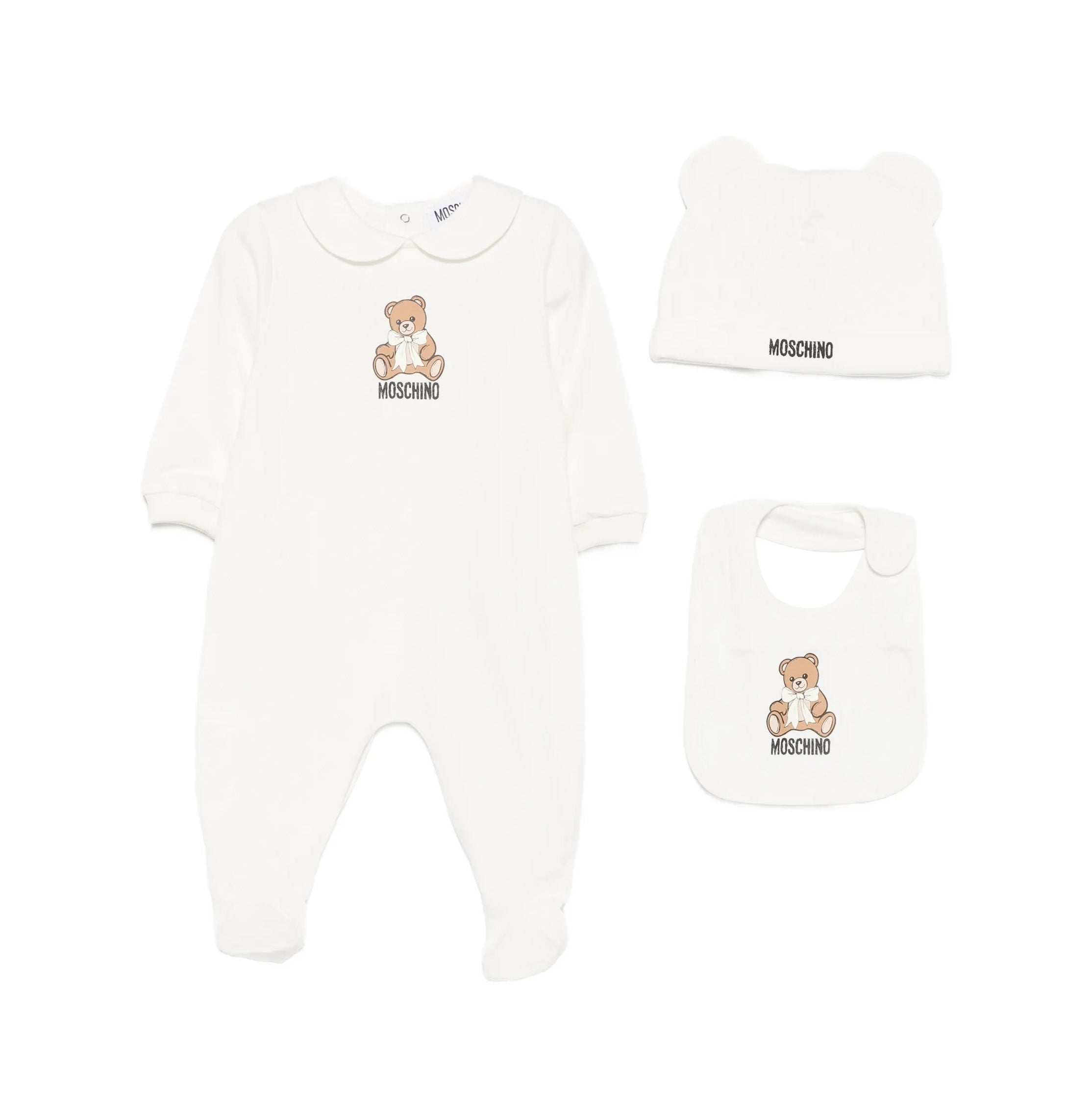 Baby Boys & Girls White Bear Printed Cotton Babysuit Gift Set