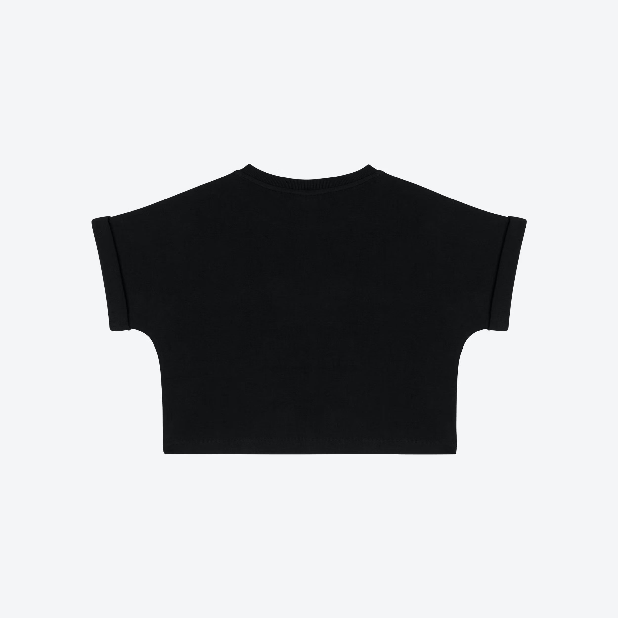 Girls Black Cropped Teddy Bear Cotton T-Shirt