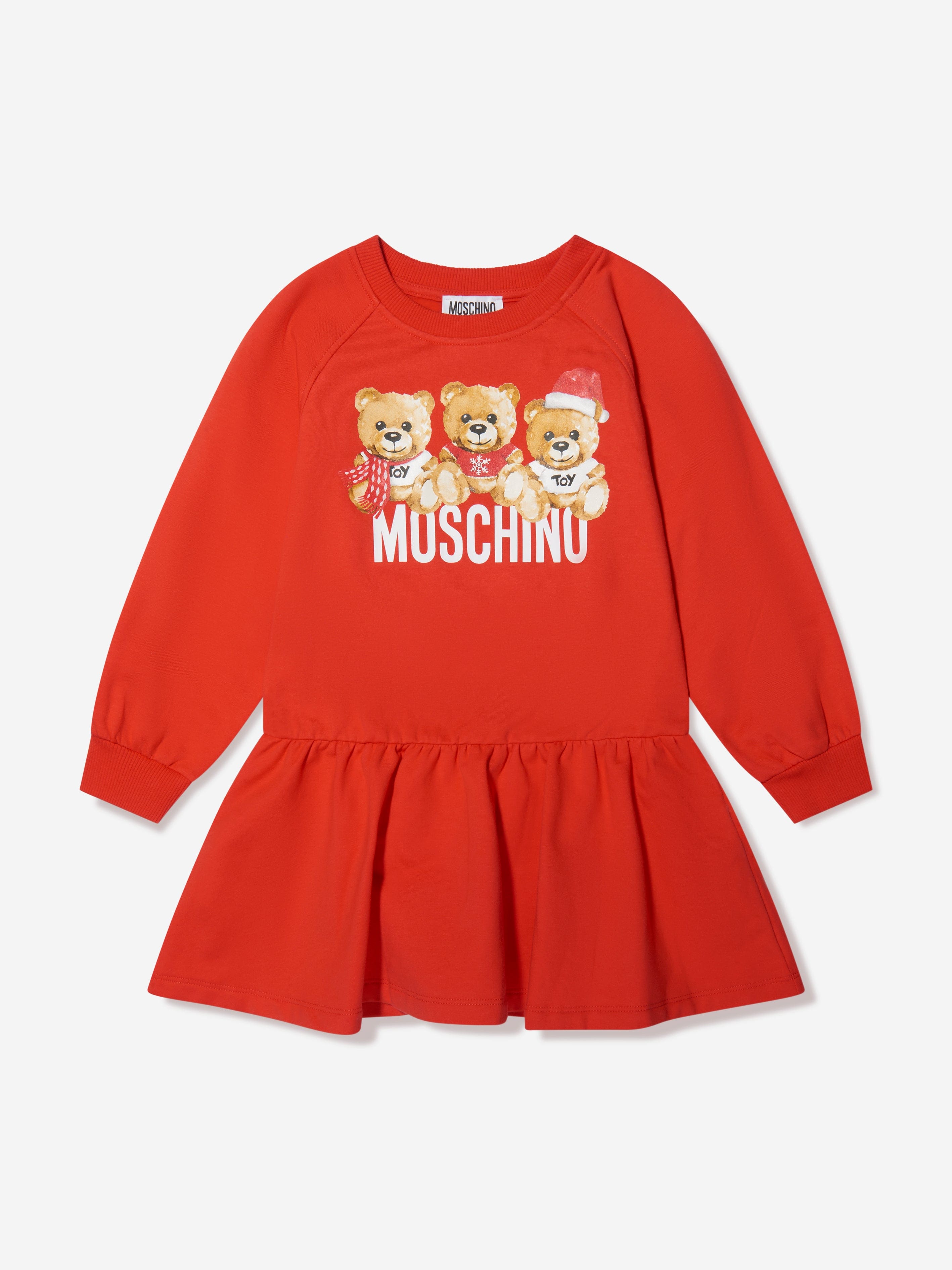 Moschino Girls Teddy Logo Sweater Dress in Red