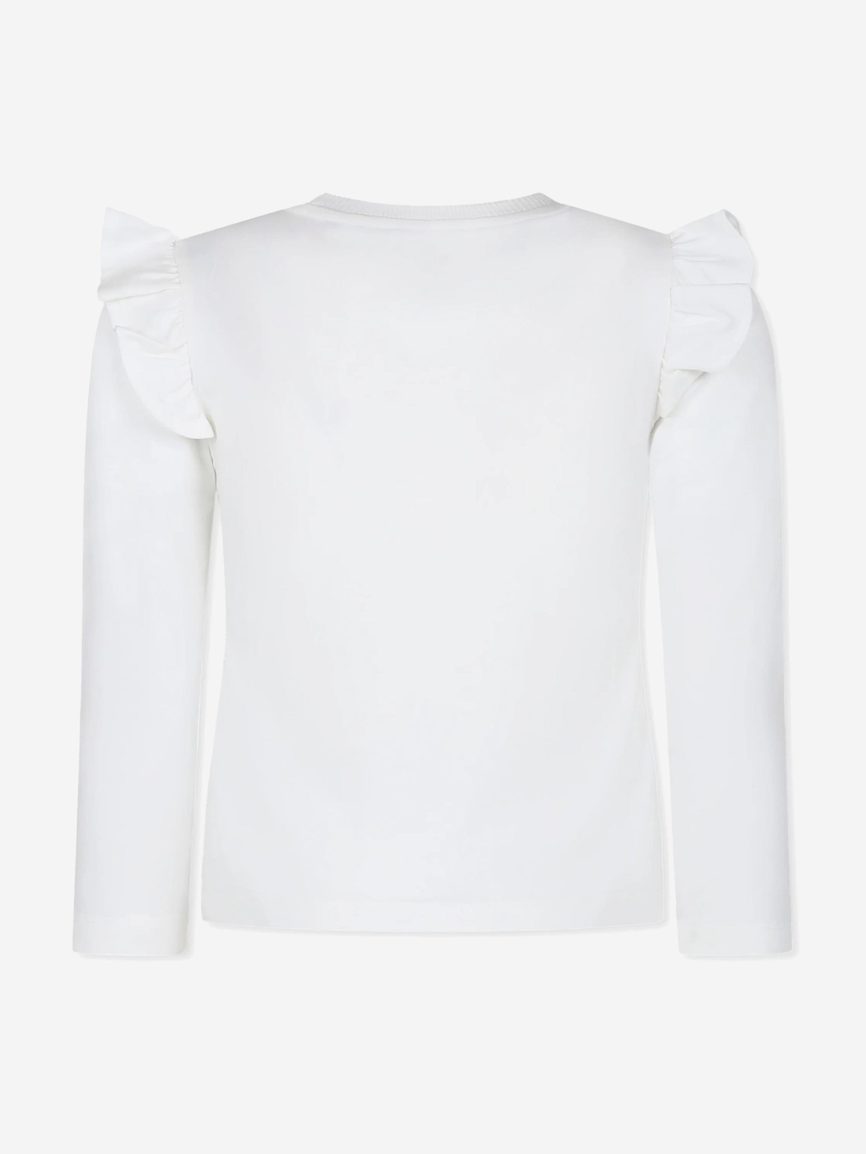 Moschino Girls Long Sleeve Logo T-Shirt in Ivory