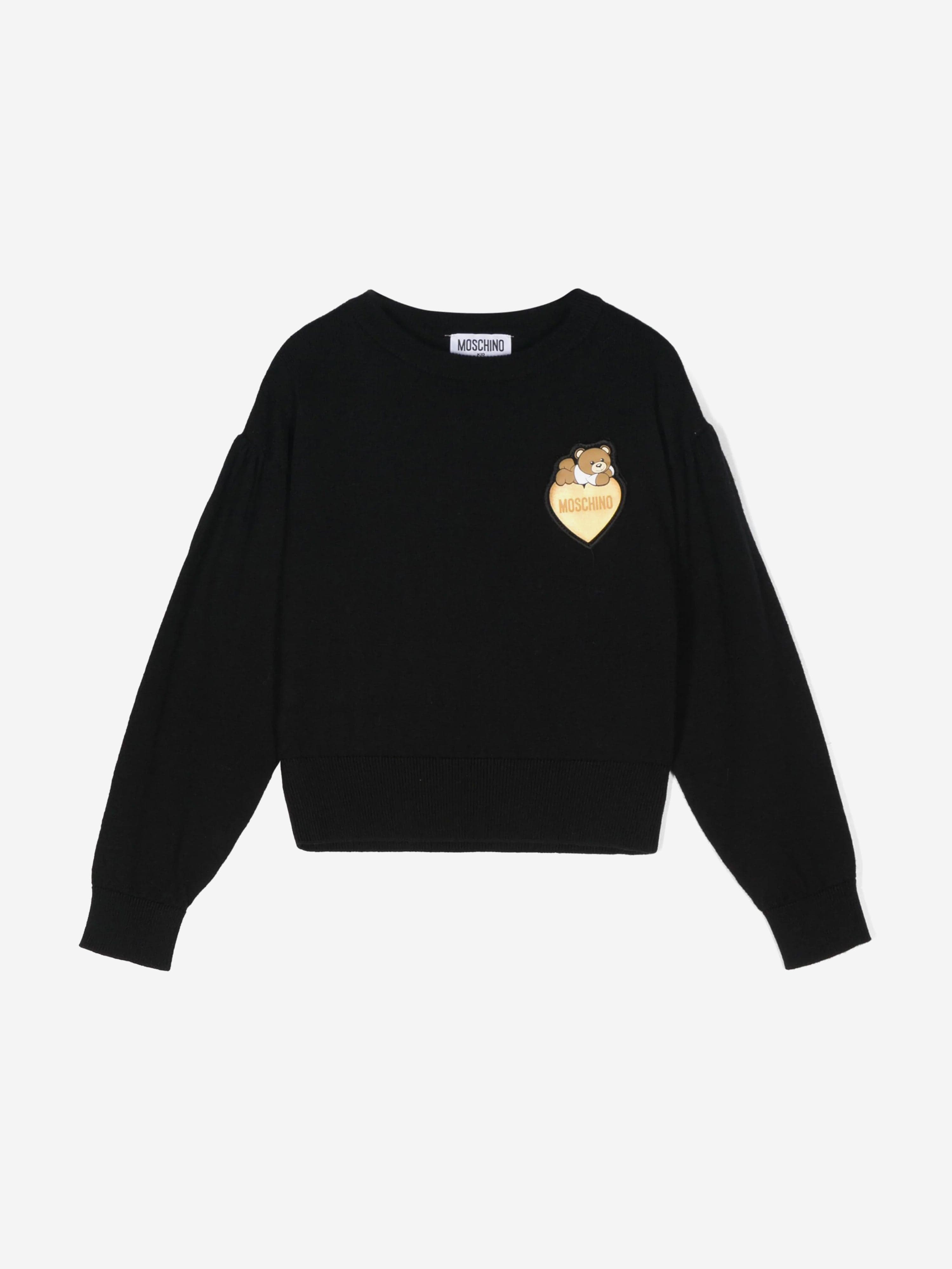 Moschino Girls Bear Heart Logo Jumper in Black