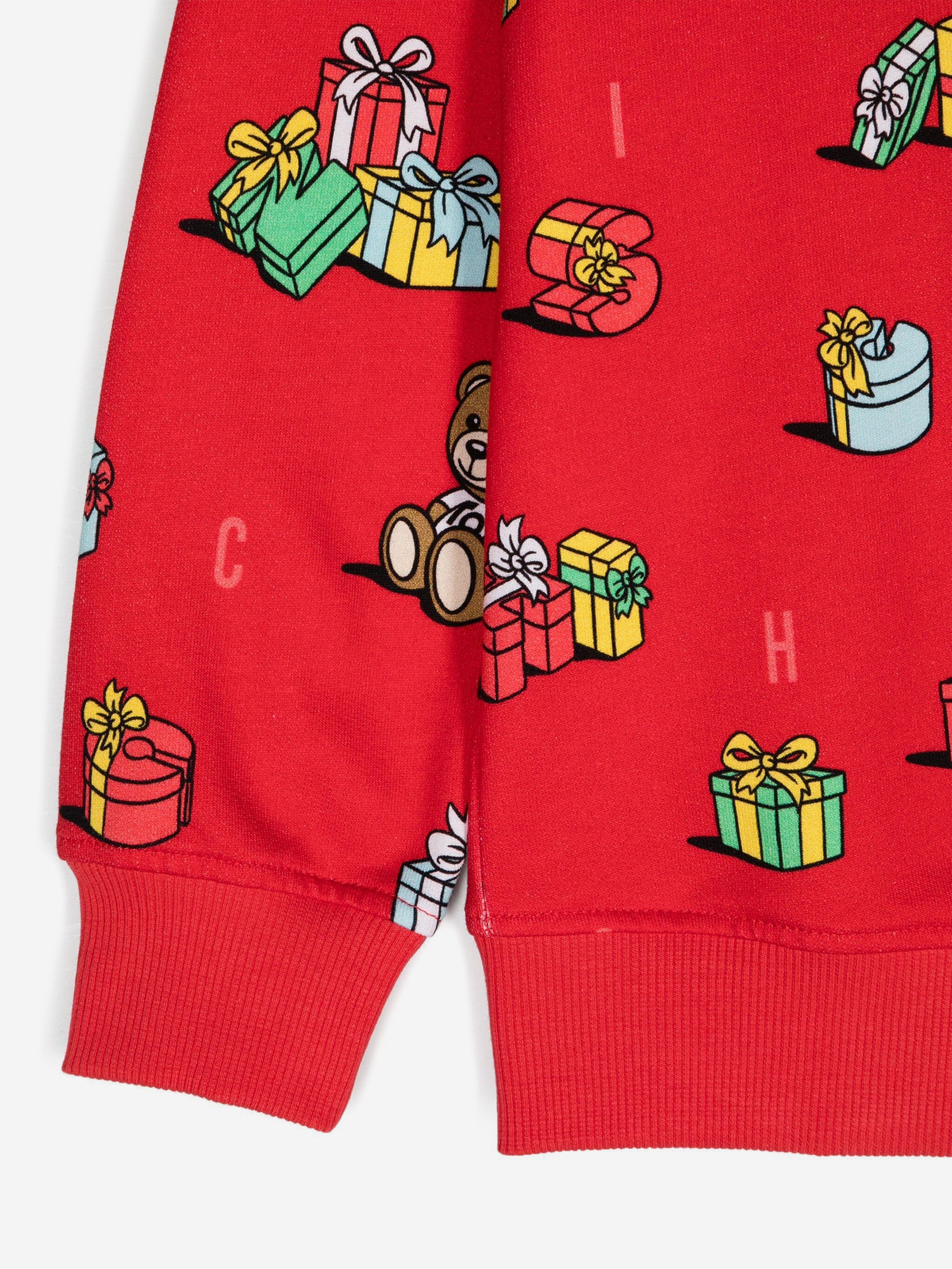 Moschino Kids Xmas Teddy Bear Sweatshirt in Red
