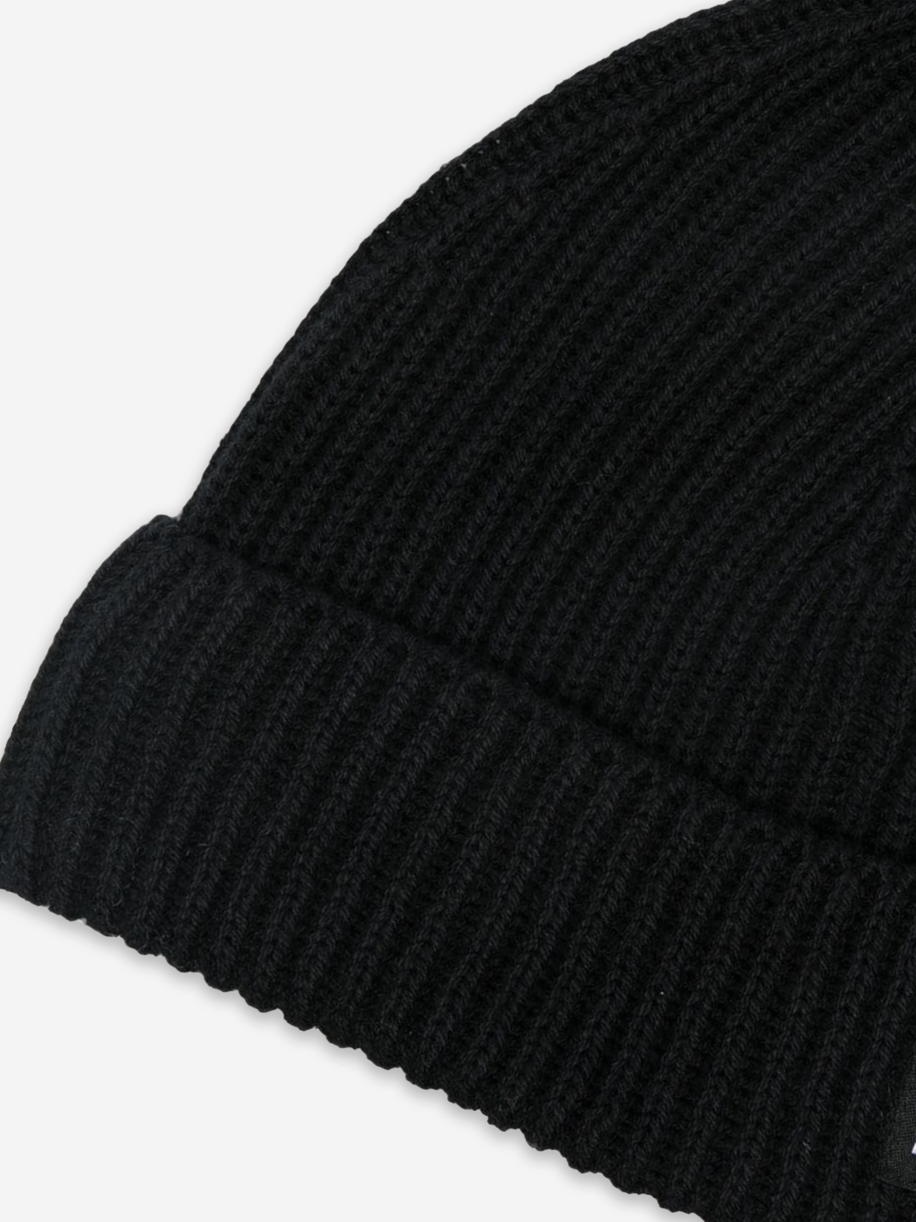 Kids Knitted Logo Beanie Hat in Black