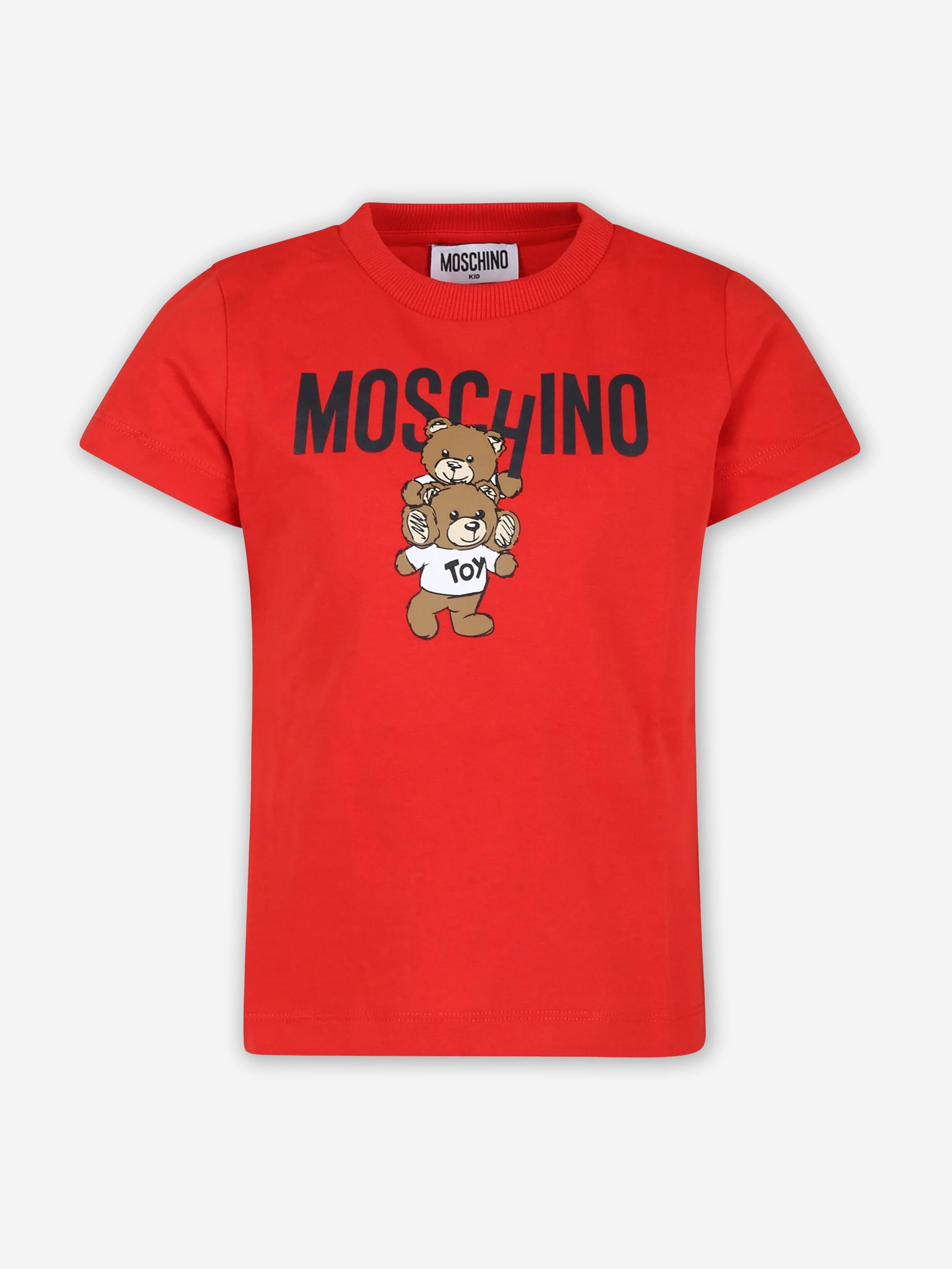 Moschino Kids Teddy Bear Logo T-Shirt in Red