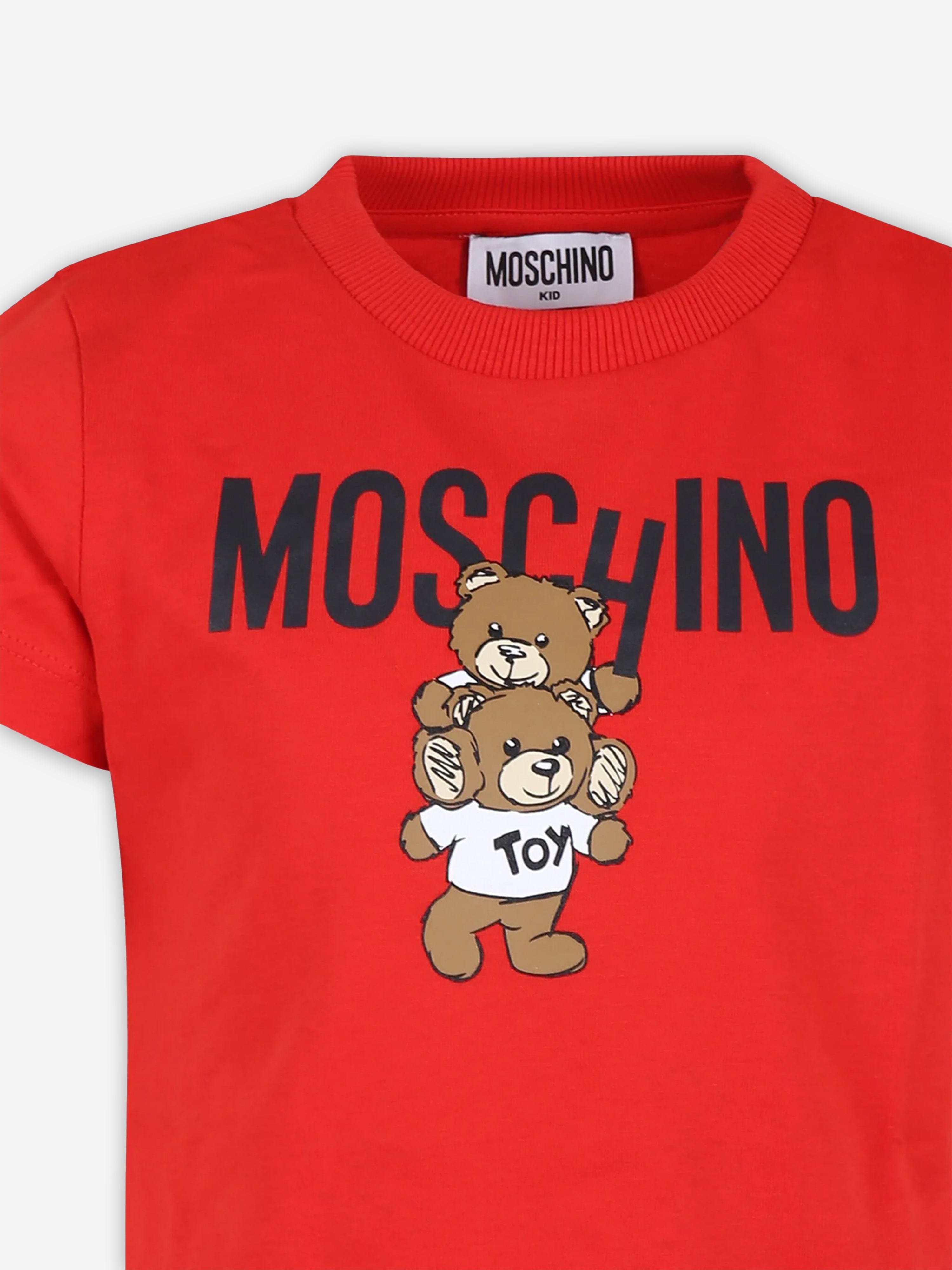 Moschino Kids Teddy Bear Logo T-Shirt in Red