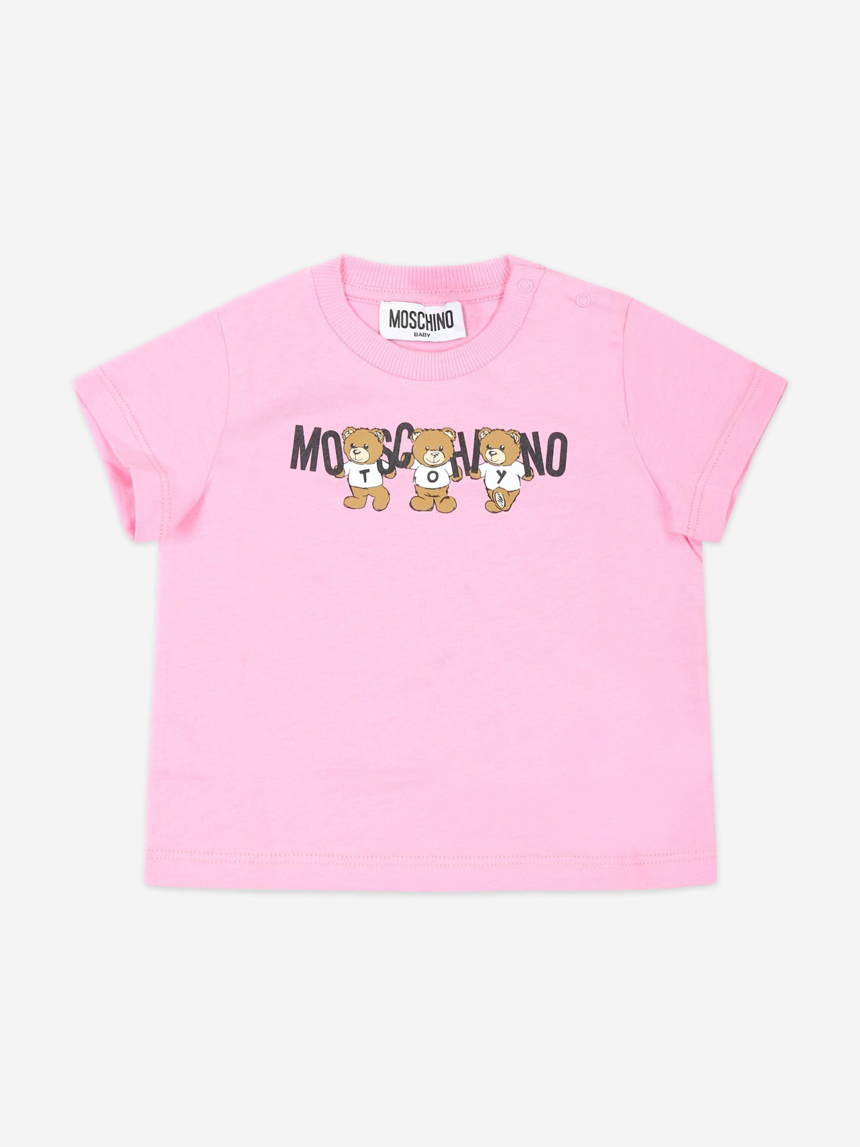 Moschino Baby Girls Bear Logo T-Shirt in Pink