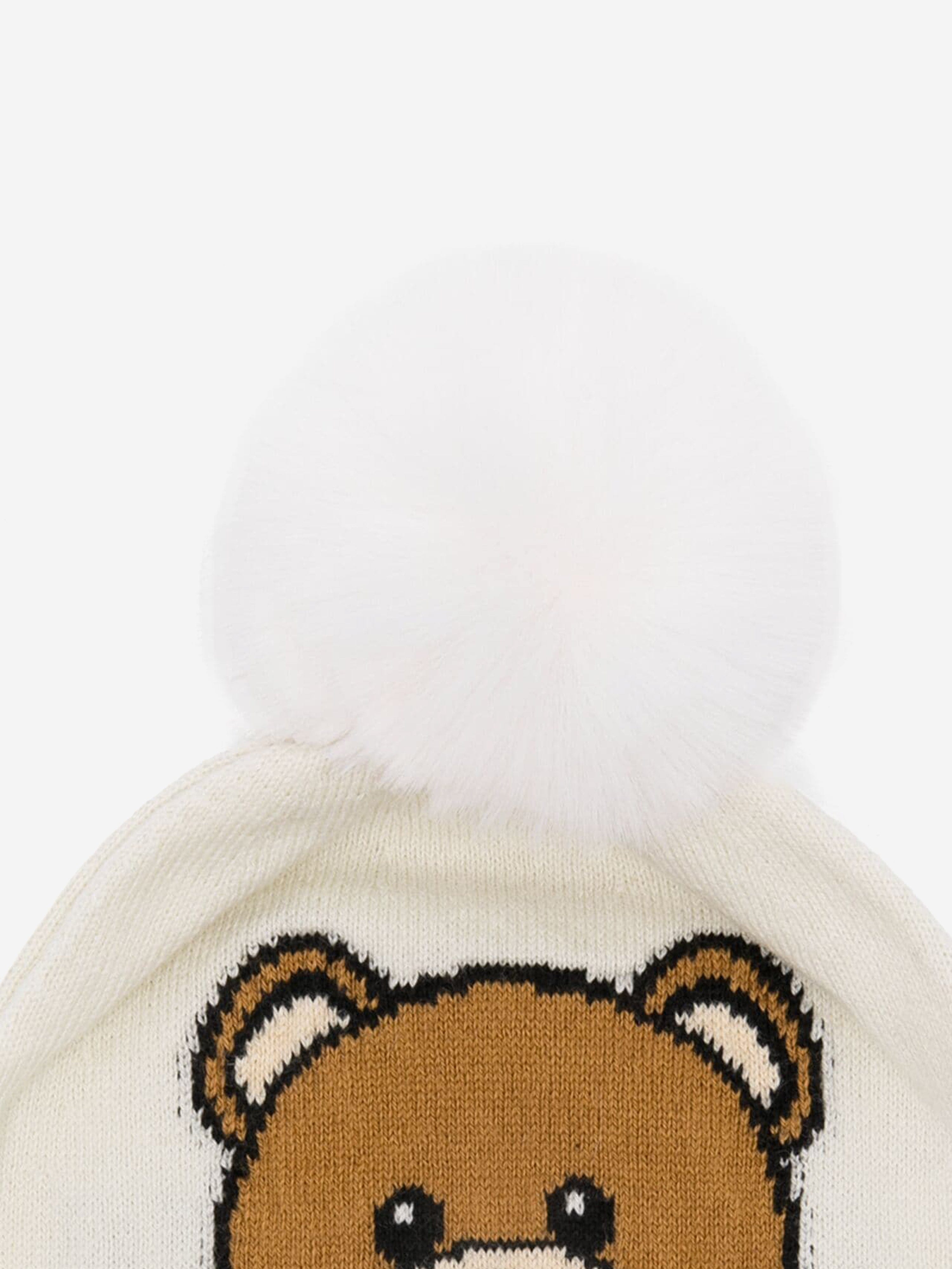 Baby Knitted Bear Bobble Hat in Ivory
