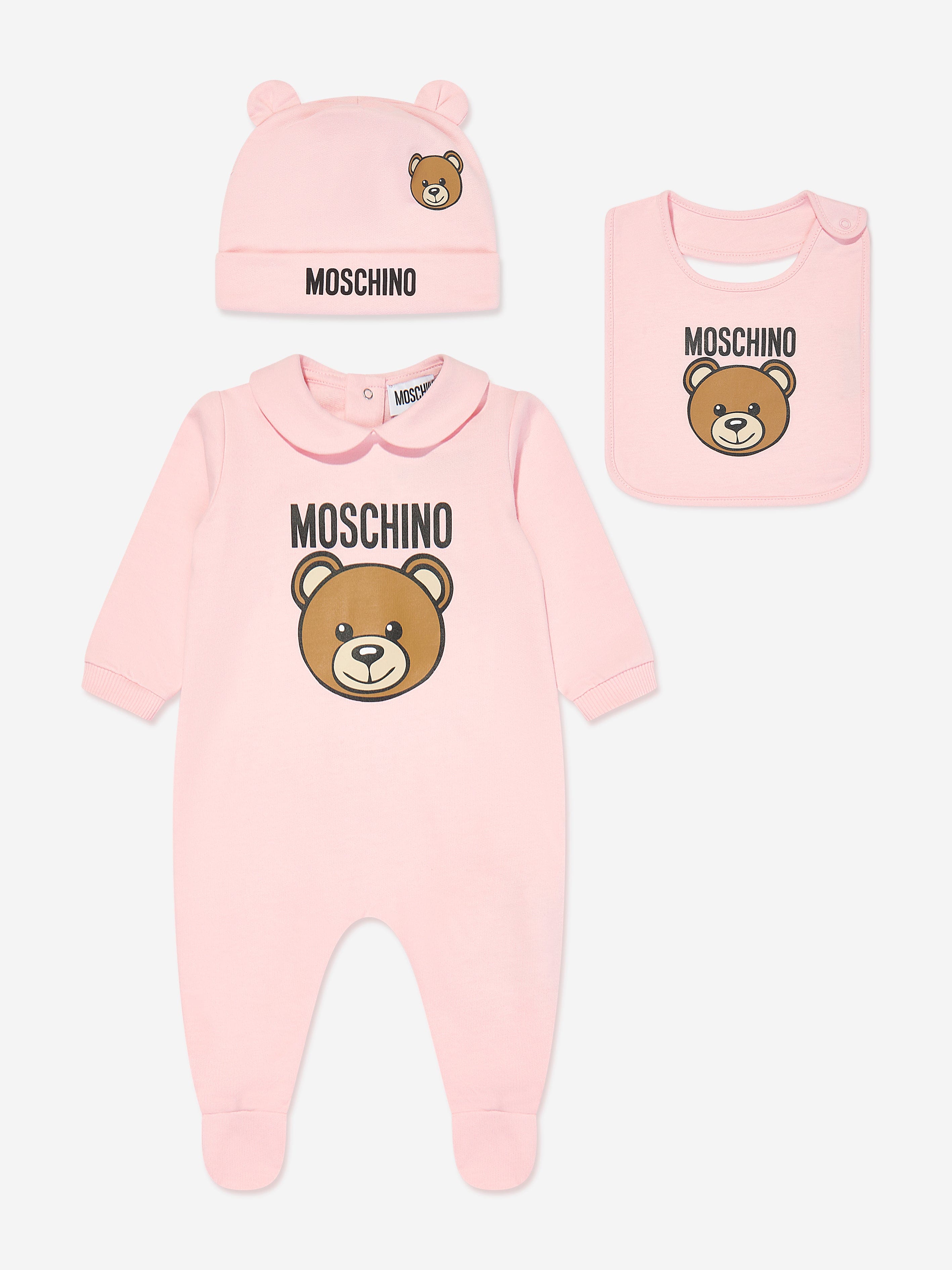 Baby Girls Bear Logo Babygrow Gift Set in Pink