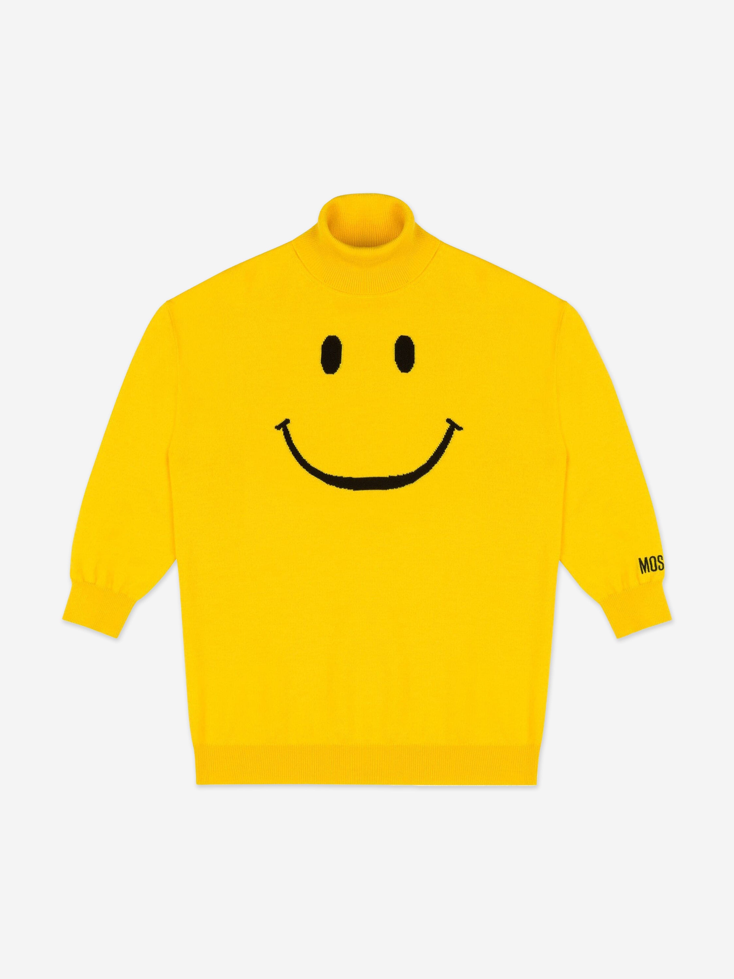 Girls Smiley Face Knitted Dress in Yellow