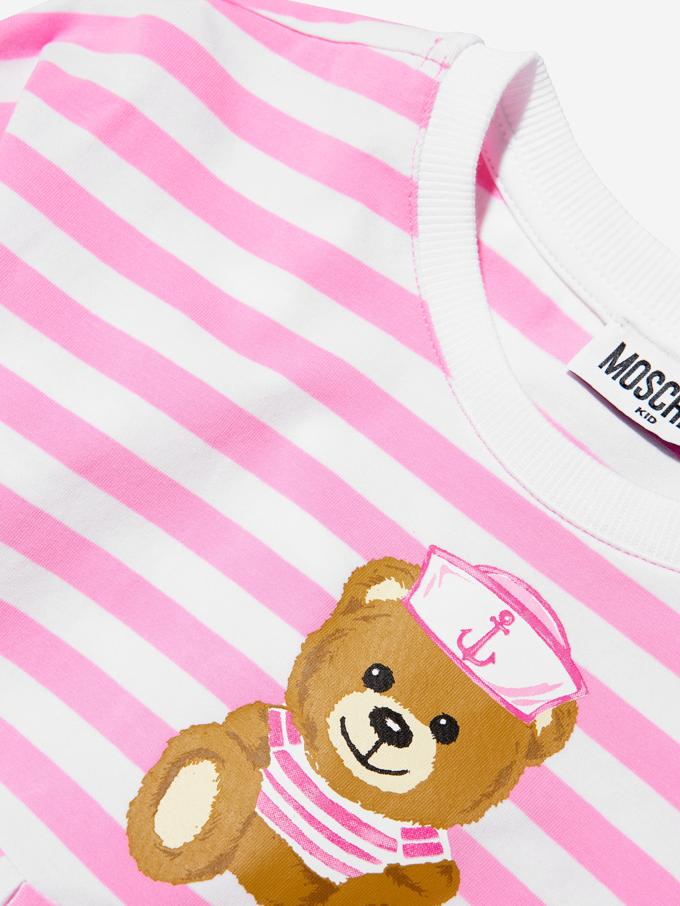 Moschino Girls Striped Long Sleeve T-Shirt in Pink