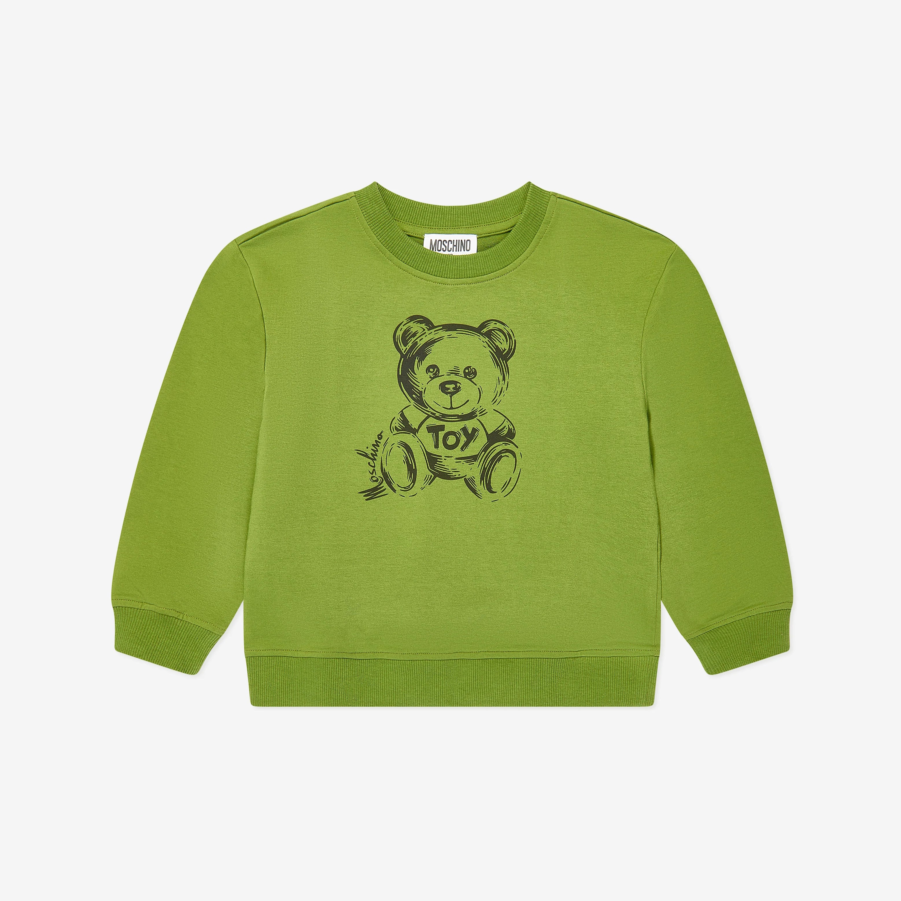 Boys & Girls Green Teddy Bear Cotton Sweatshirt