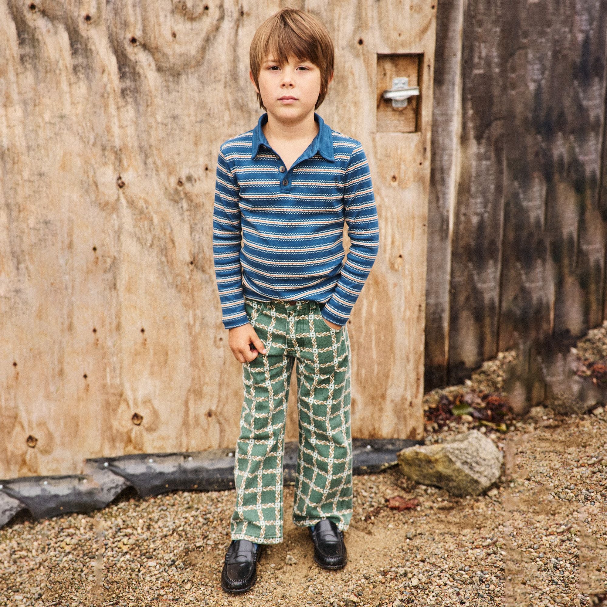 Boys & Girls Green Check Cotton Trousers