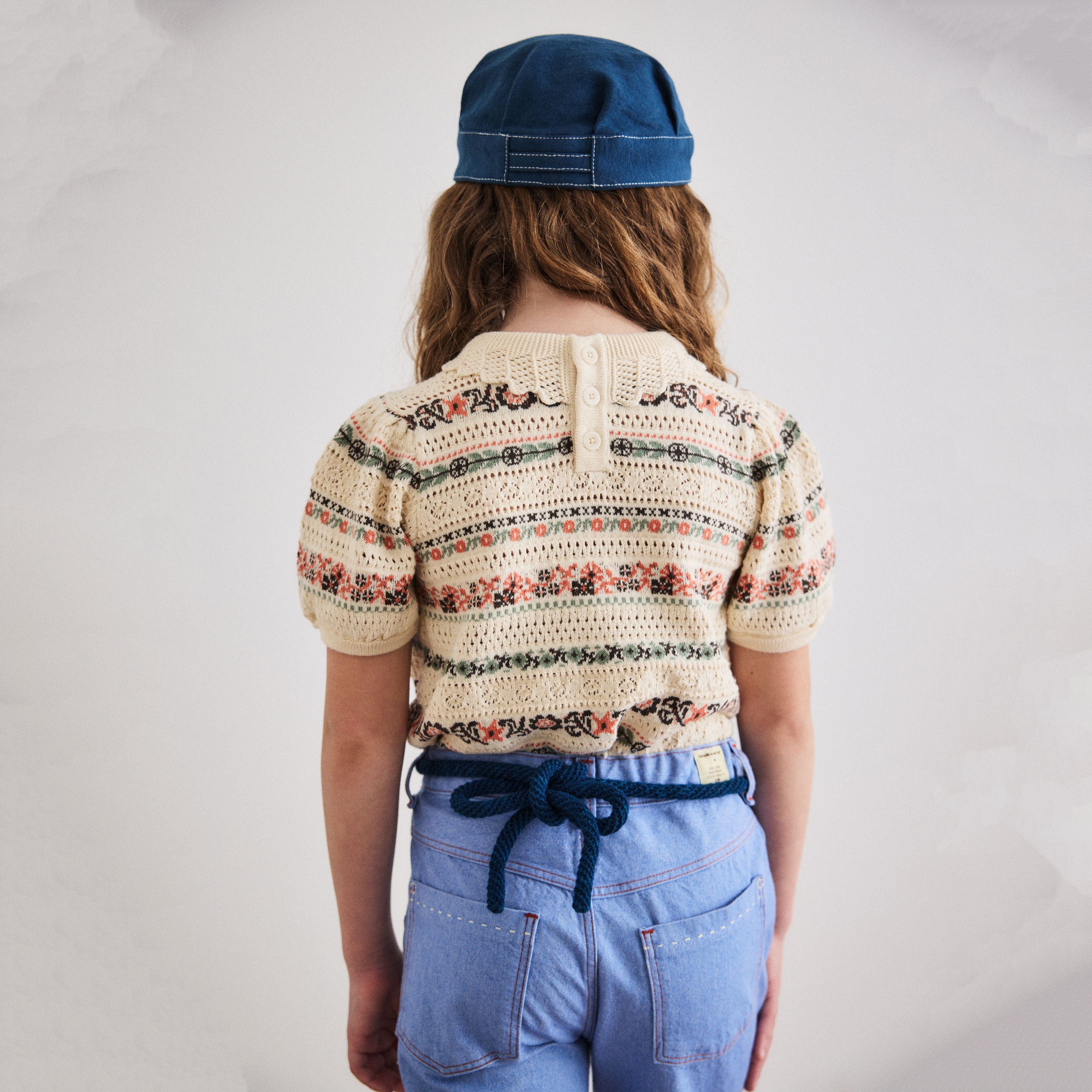 Girls Beige Bow Knit Cotton Top