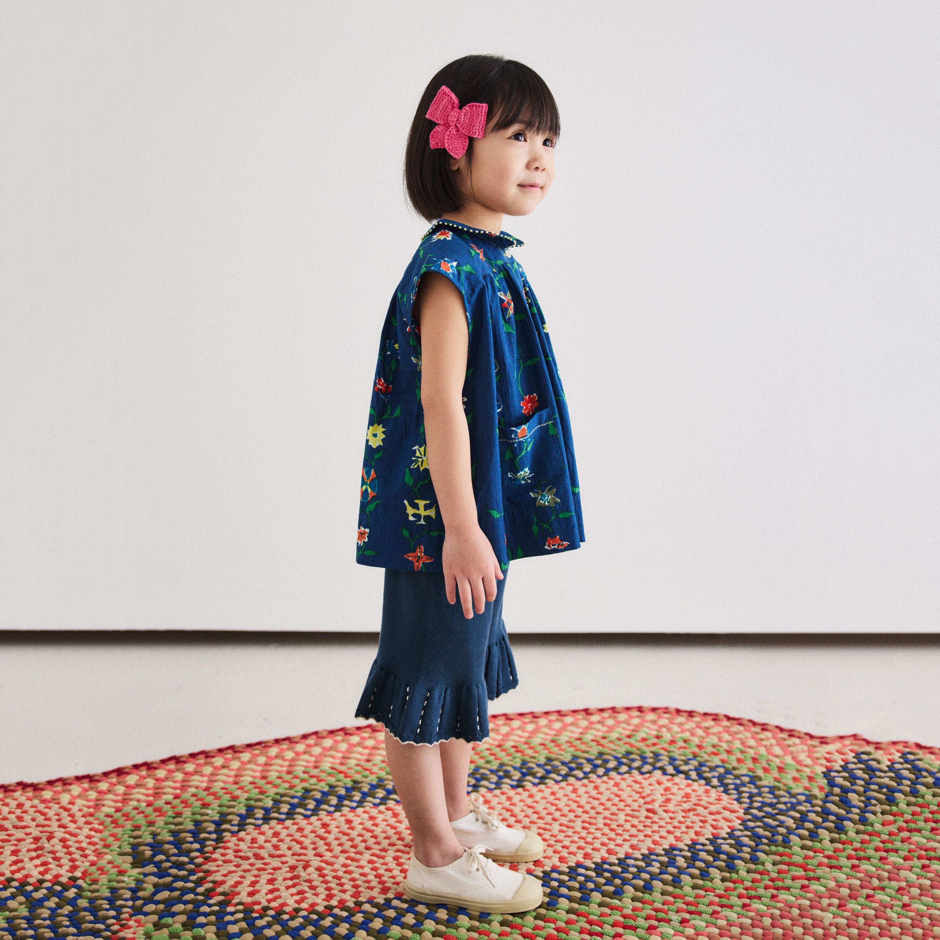 Girls Navy Knit Cotton Cropped Trousers