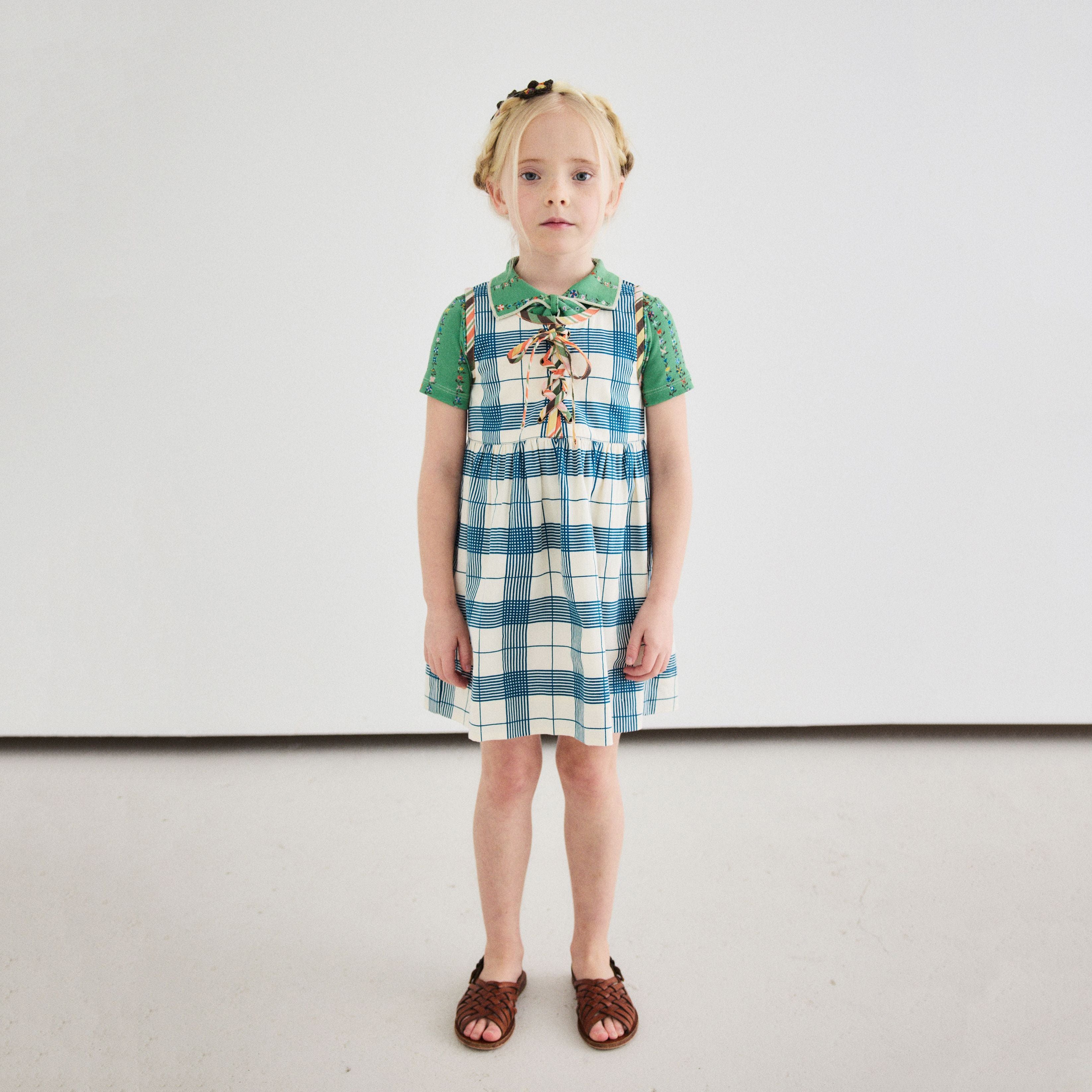 Girls Blue Check Cotton Dress
