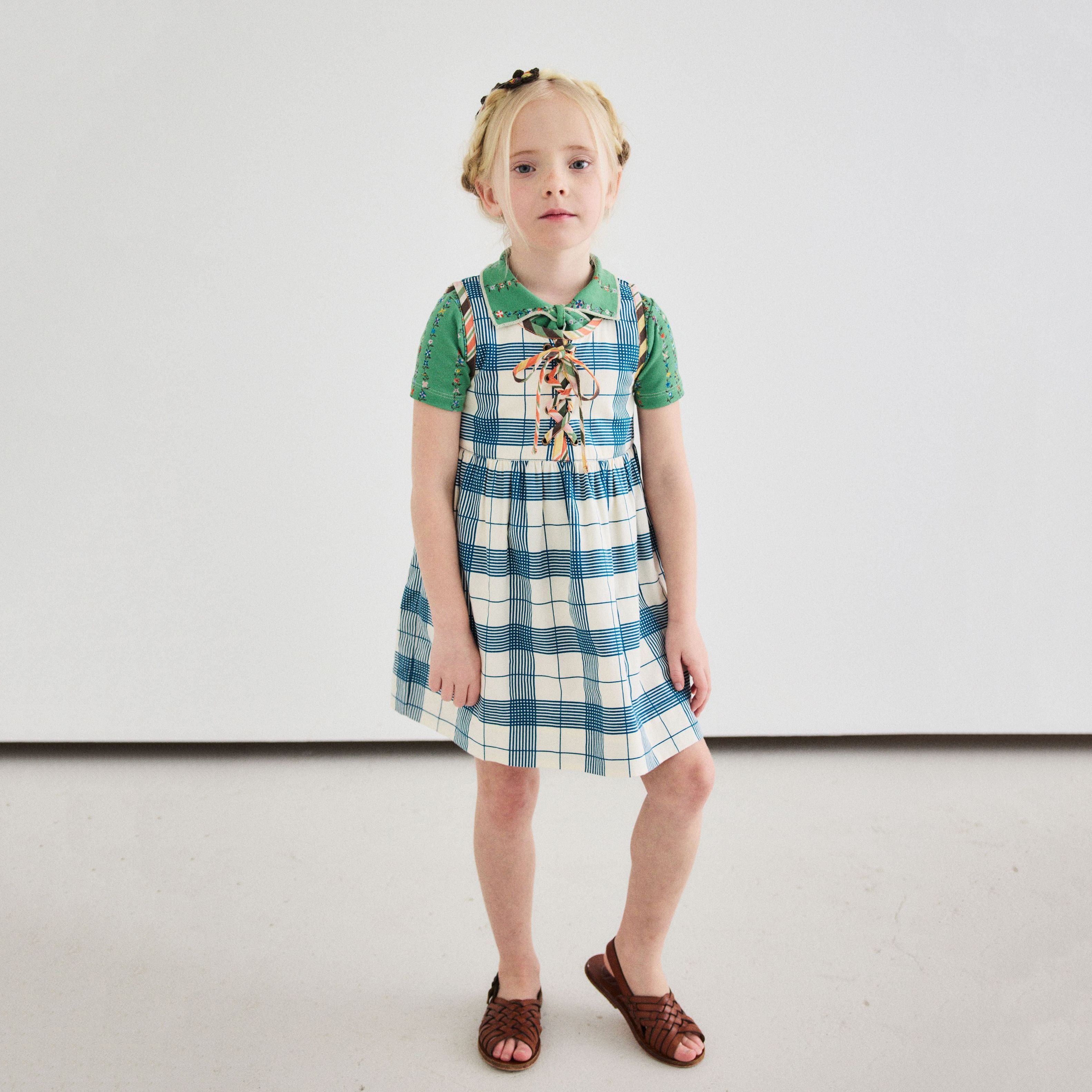 Girls Blue Check Cotton Dress
