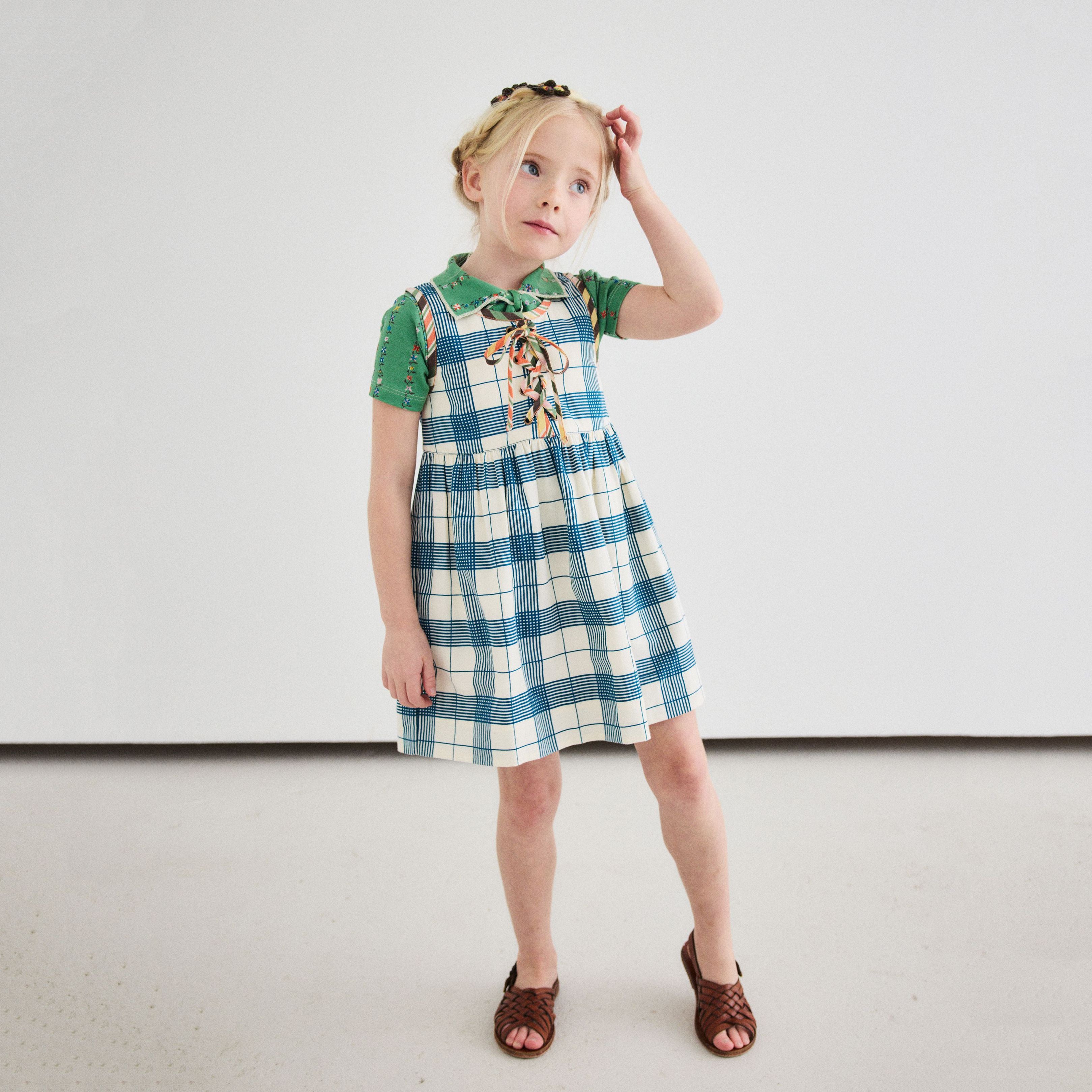 Girls Blue Check Cotton Dress