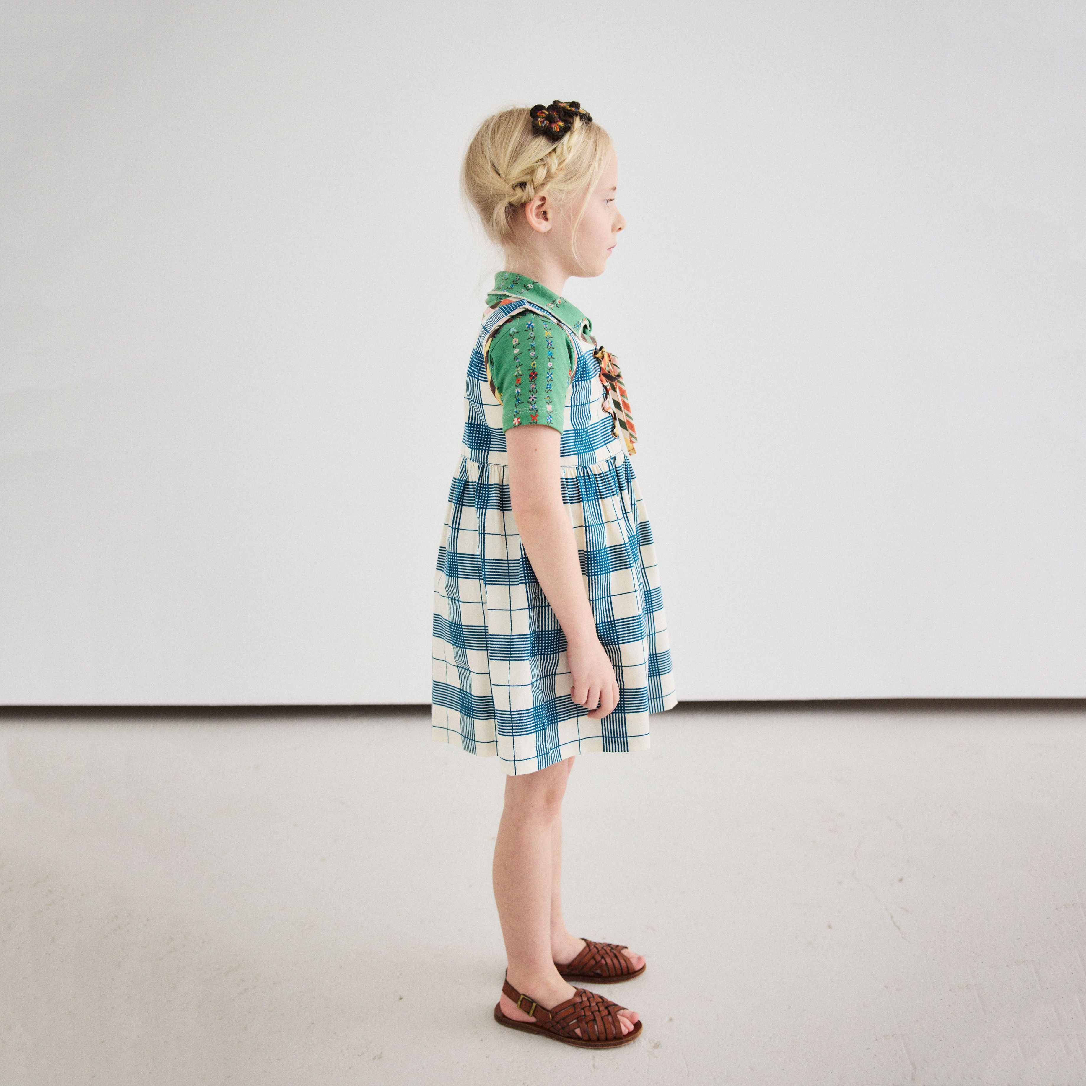 Girls Blue Check Cotton Dress