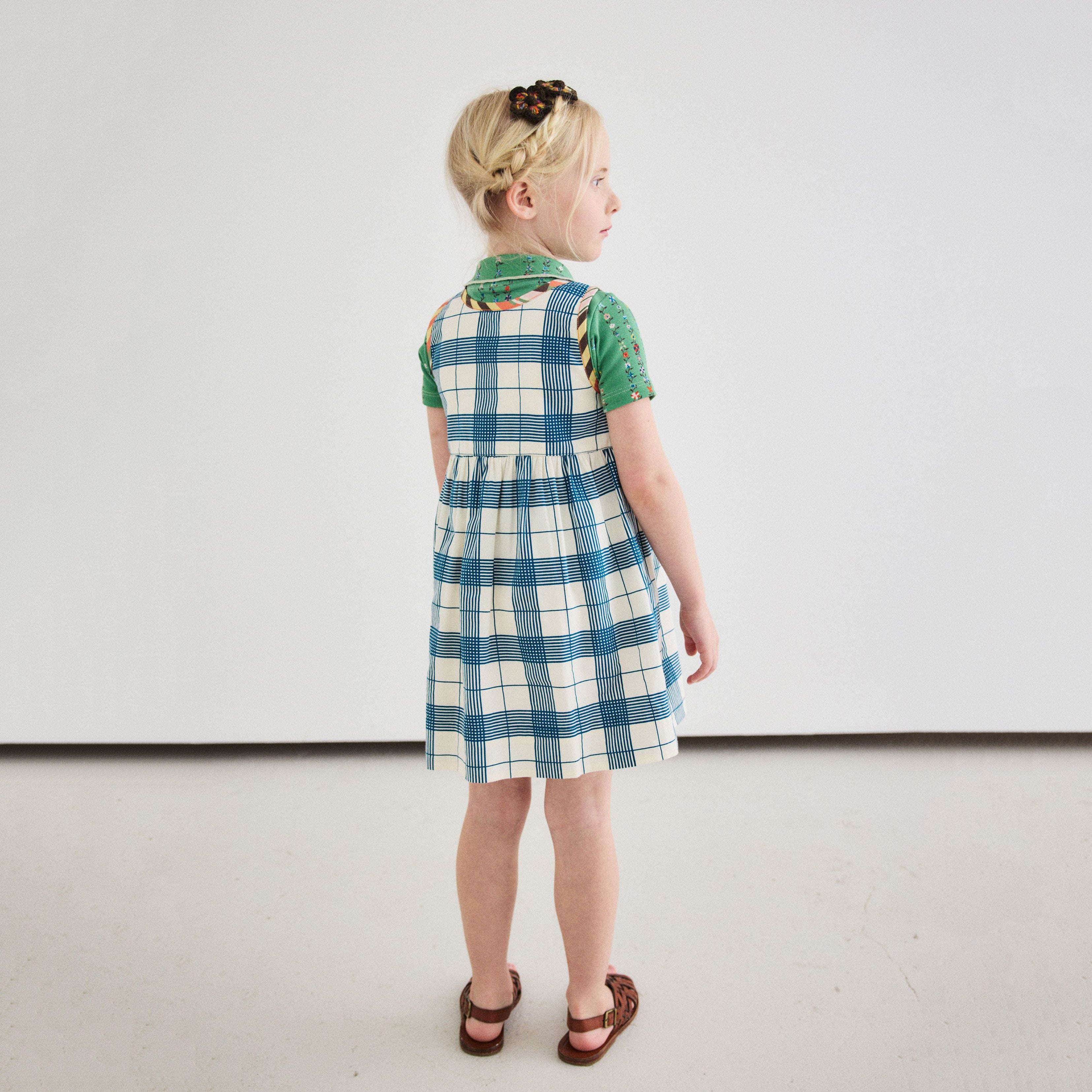 Girls Blue Check Cotton Dress